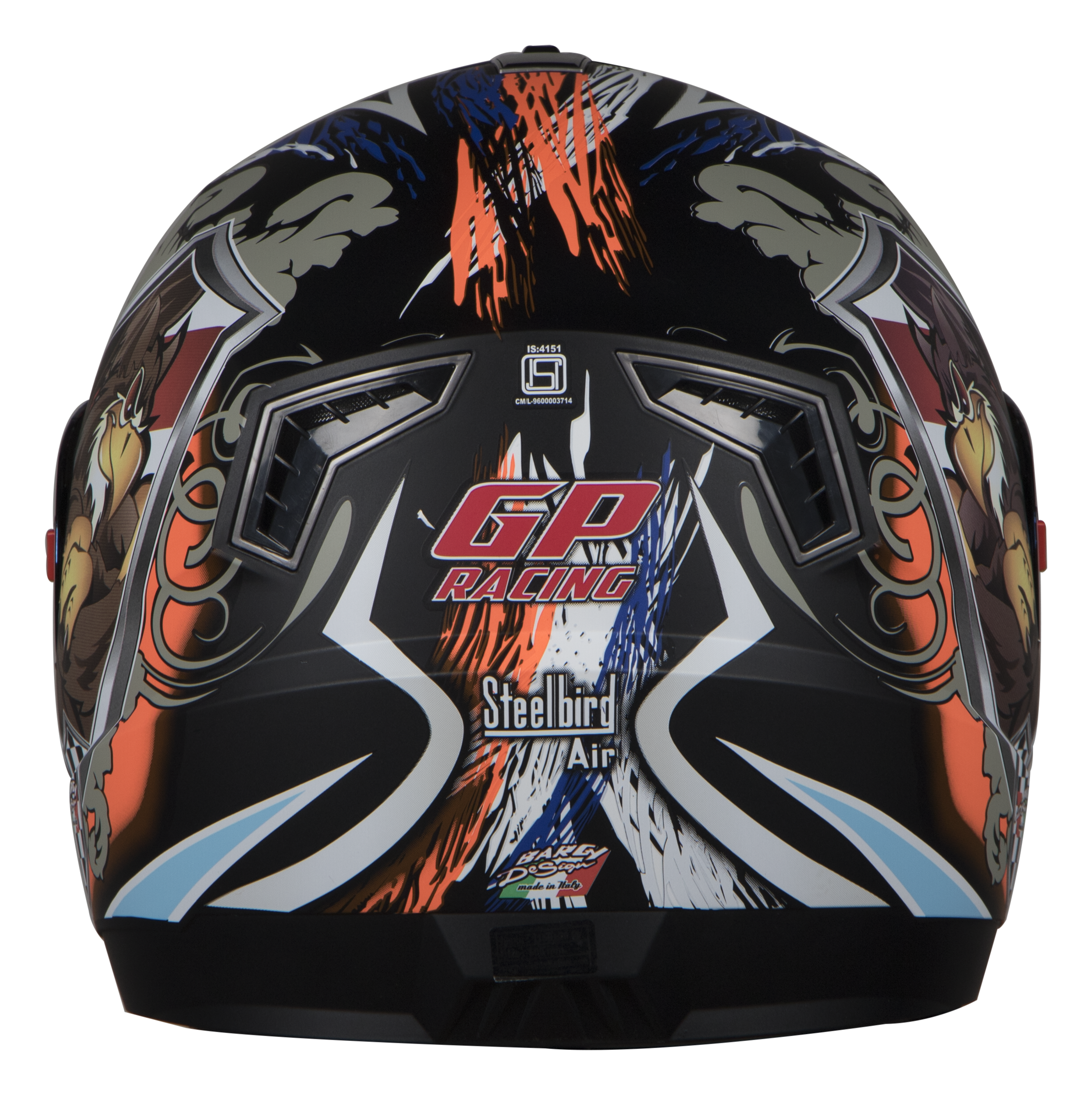 SBA-1 Griffon Glossy Black With Orange ( Fitted With Clear Visor Extra Blue Chrome Visor Free)
