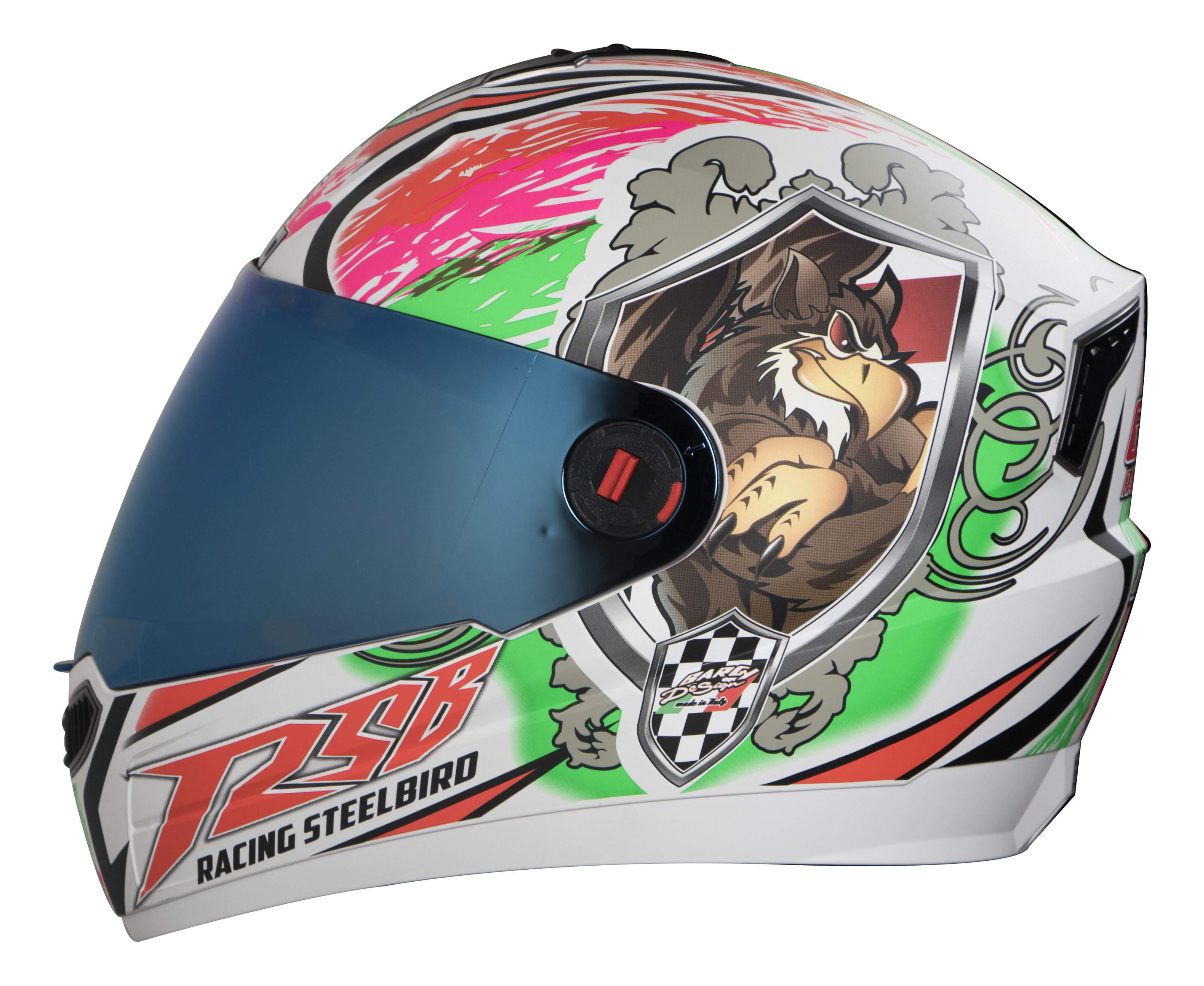 SBA-1 Griffon Glossy White With Green ( Fitted With Clear Visor Extra Blue Chrome Visor Free)