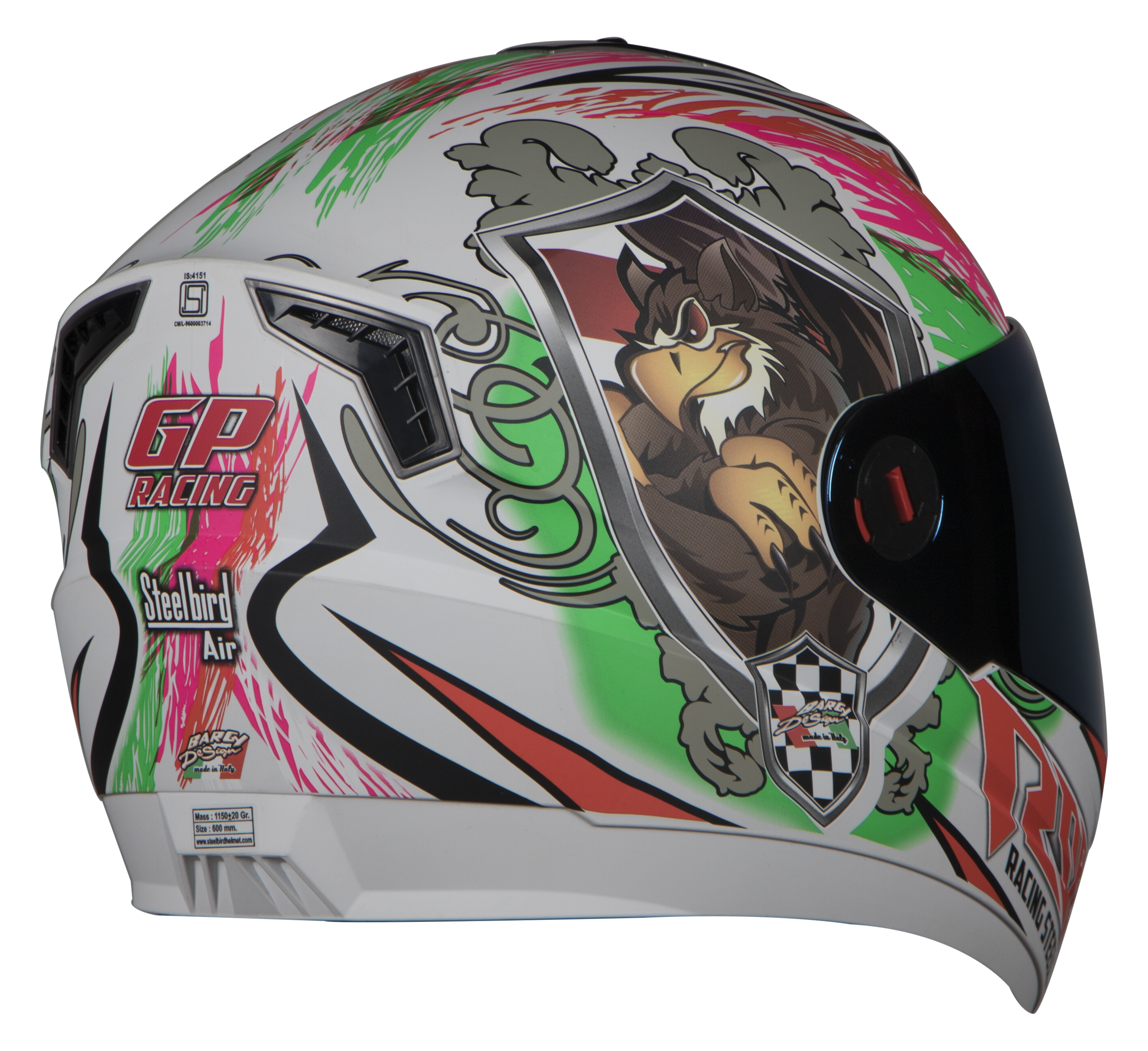 SBA-1 Griffon Mat White With Green ( Fitted With Clear Visor Extra Blue Chrome Visor Free)