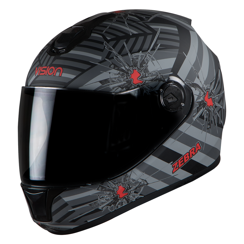 SBH-11 Vision Zebra Black With Grey ( Fitted With Clear Visor Extra Smoke Visor Free)