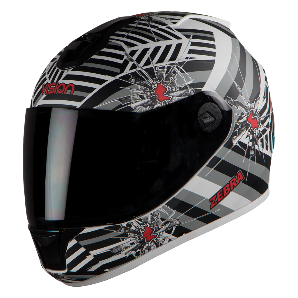 SBH-11 Vision Zebra White With Grey( Fitted With Clear Visor Extra Smoke Visor Free)