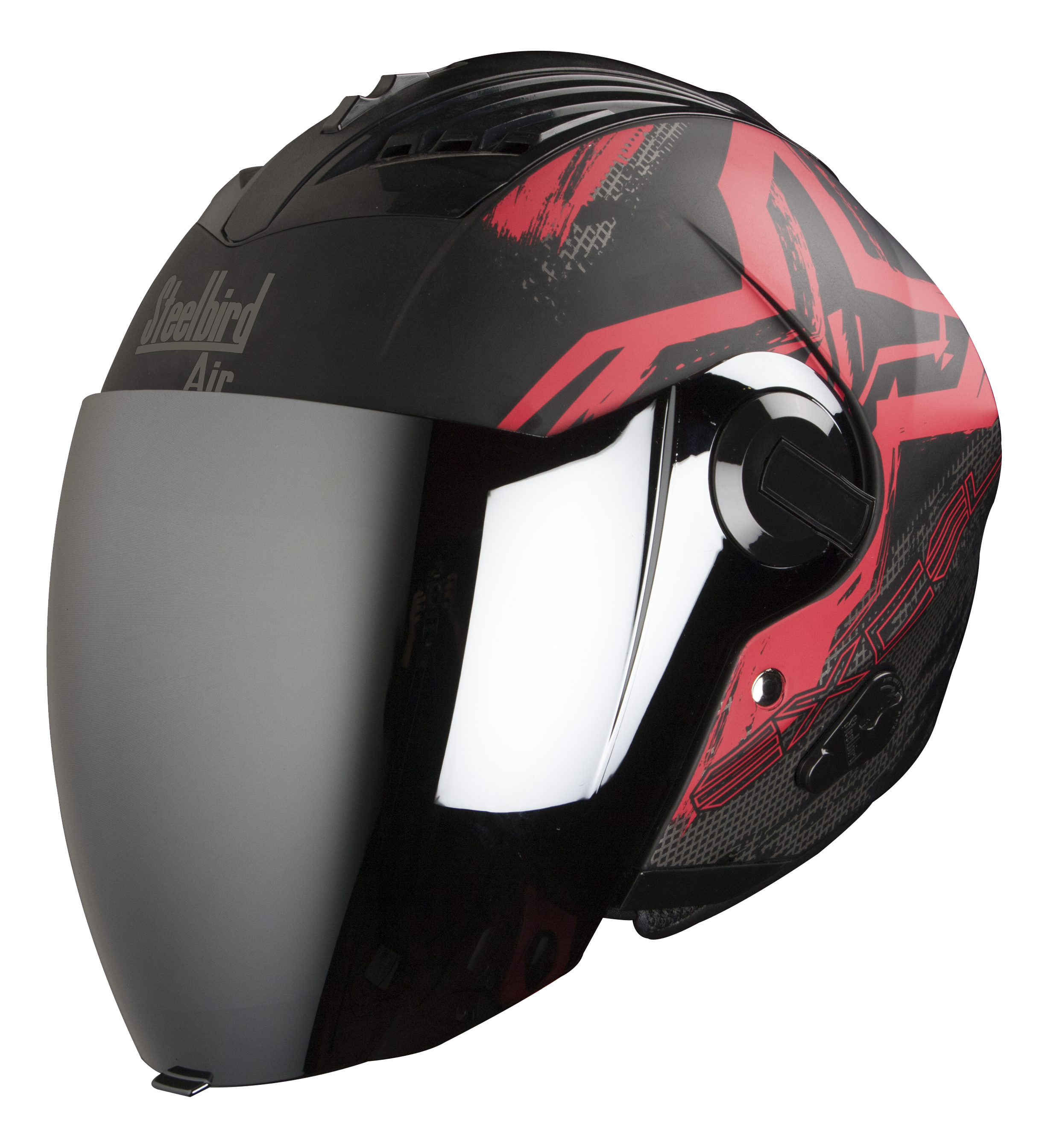 SBA-3 Excel Mat Black With Red ( Fitted With Clear Visor  Extra Silver Chrome Visor Free)