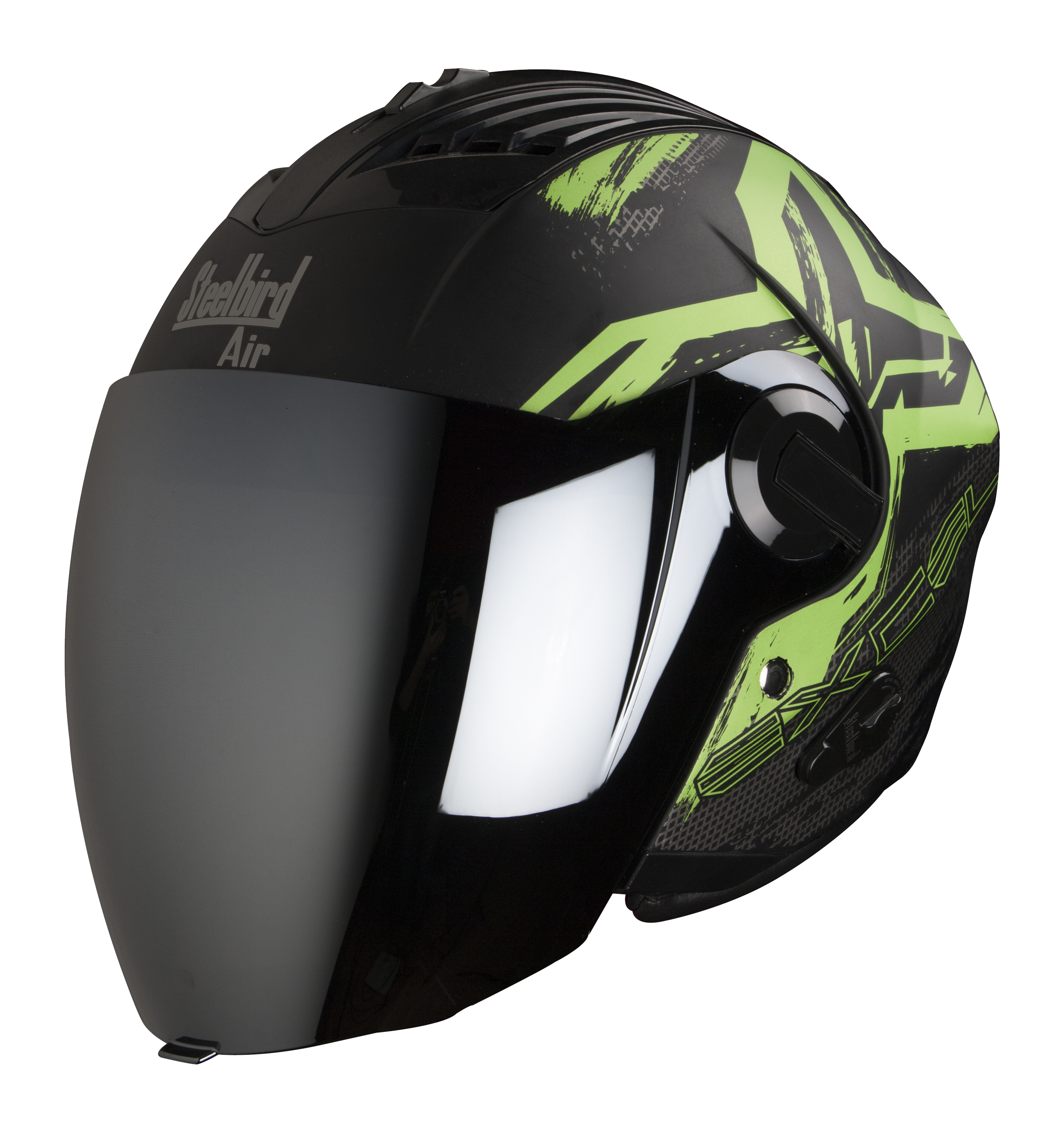 SBA-3 Excel Mat Black With Green ( Fitted With Clear Visor  Extra Silver Chrome Visor Free)
