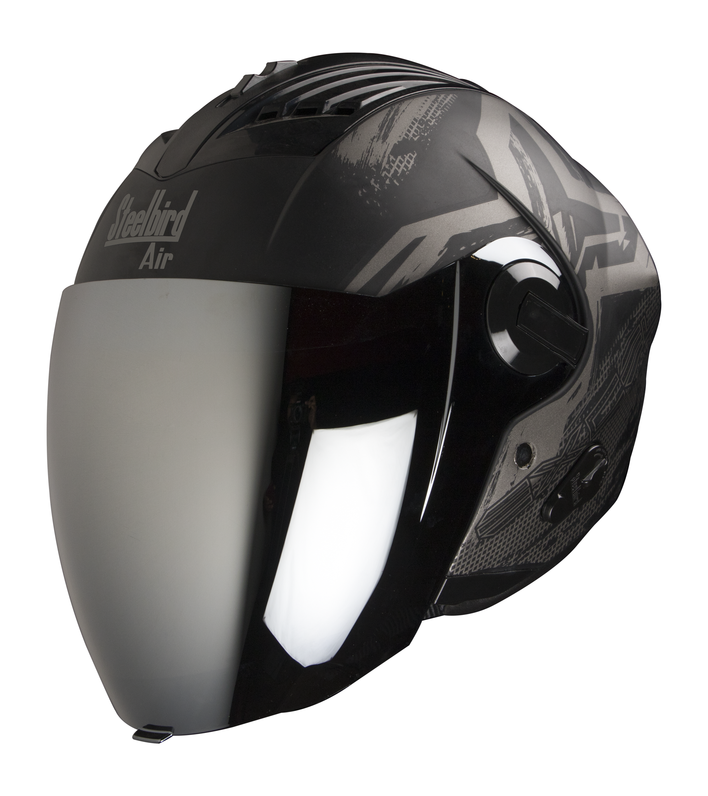 SBA-3 Excel Mat Black With Grey( Fitted With Clear Visor  Extra Silver Chrome Visor Free)