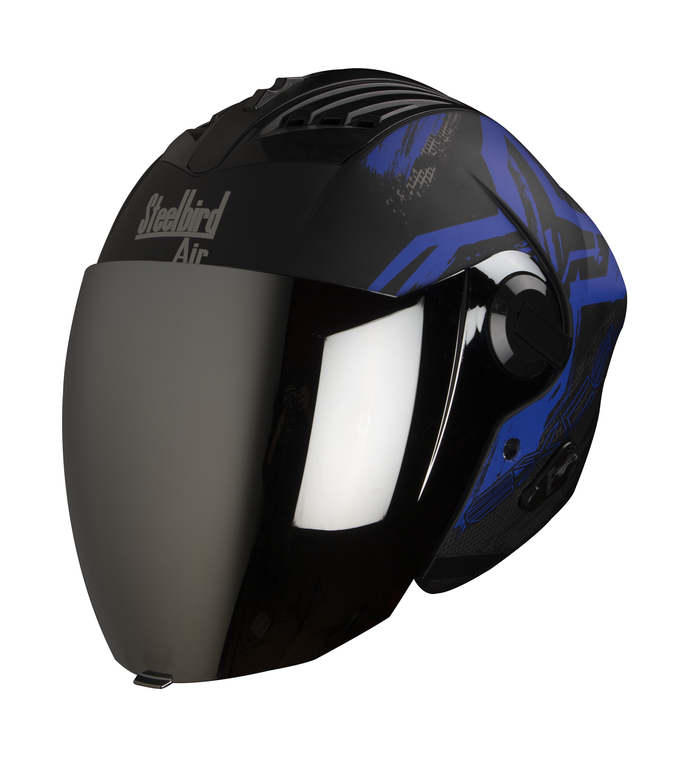SBA-3 Excel Mat Black With Blue ( Fitted With Clear Visor  Extra Silver Chrome Visor Free)