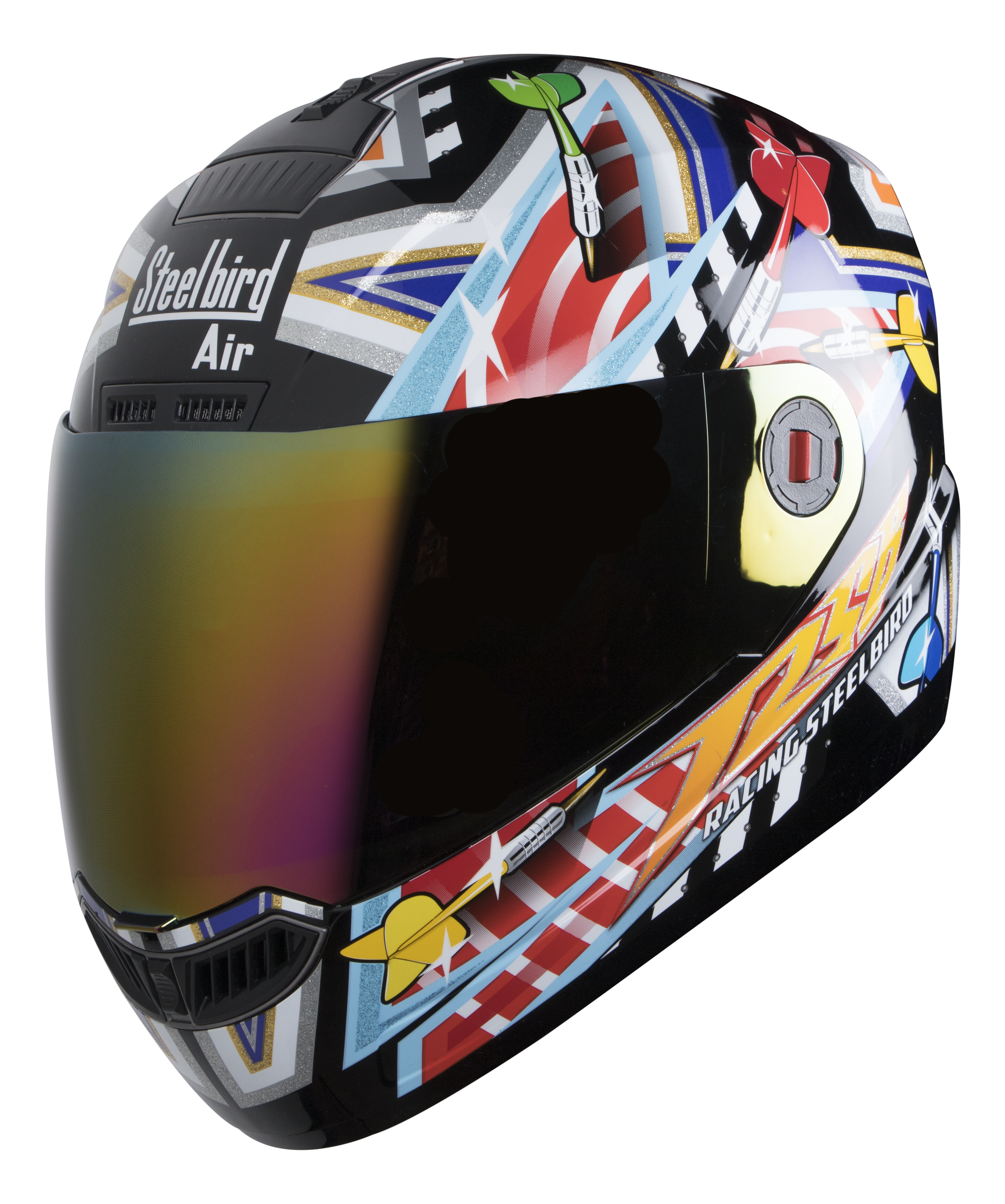 SBA-1 Spark Mat Black With Blue ( Fitted With Clear Visor  Extra Gold Chrome Visor Free)