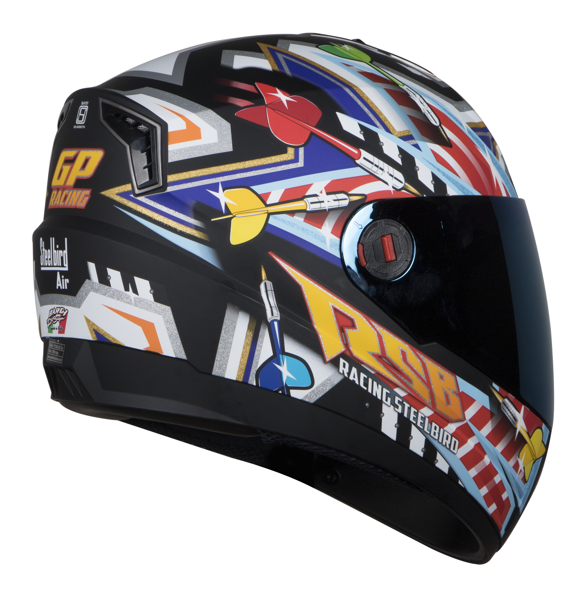 SBA-1 Spark Mat Black With Blue ( Fitted With Clear Visor  Extra Gold Chrome Visor Free)