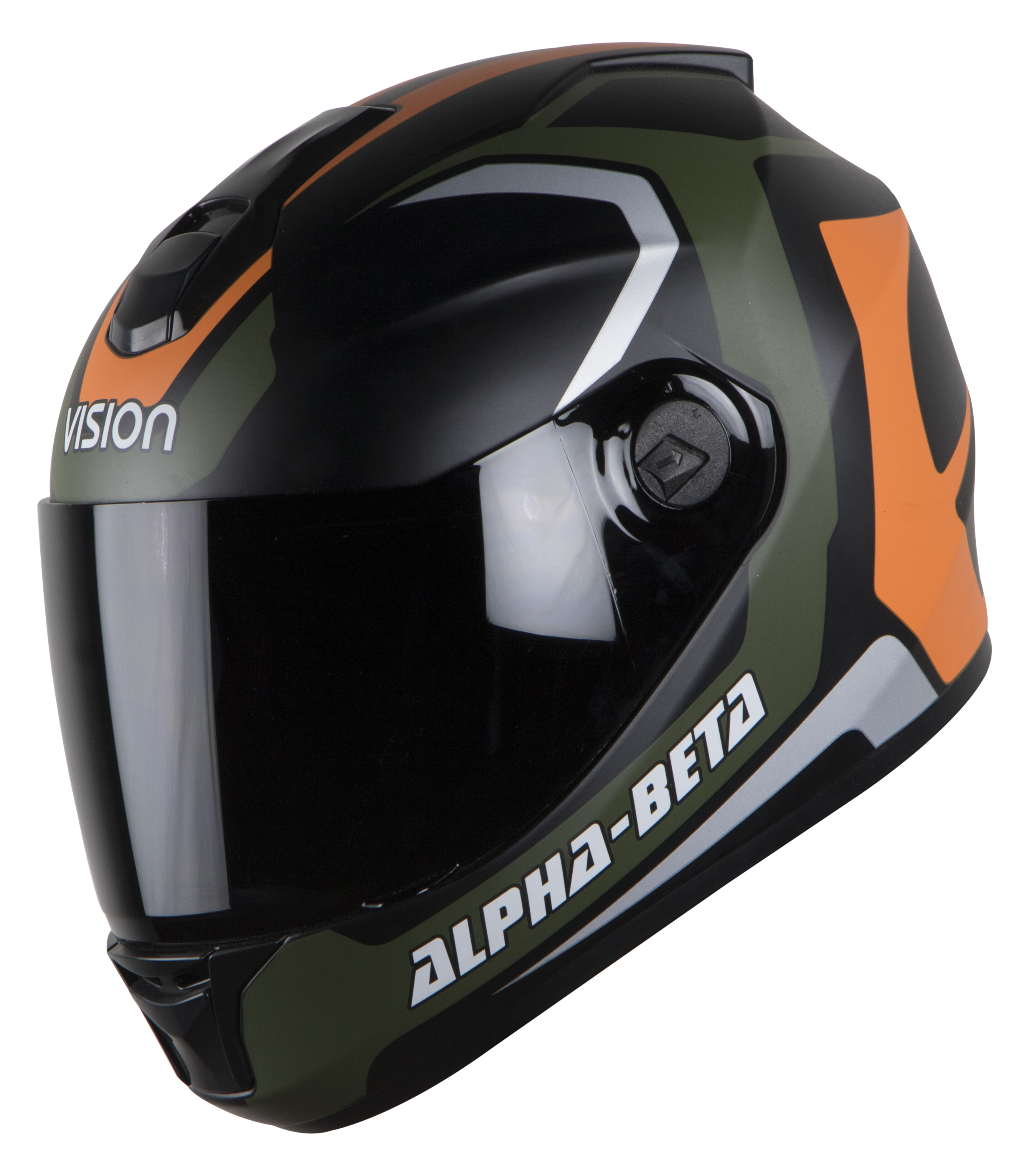 SBH-11 Alpha Beta Mat Battle Green With Orange ( Fitted With Clear Visor Extra Smoke Visor Free)