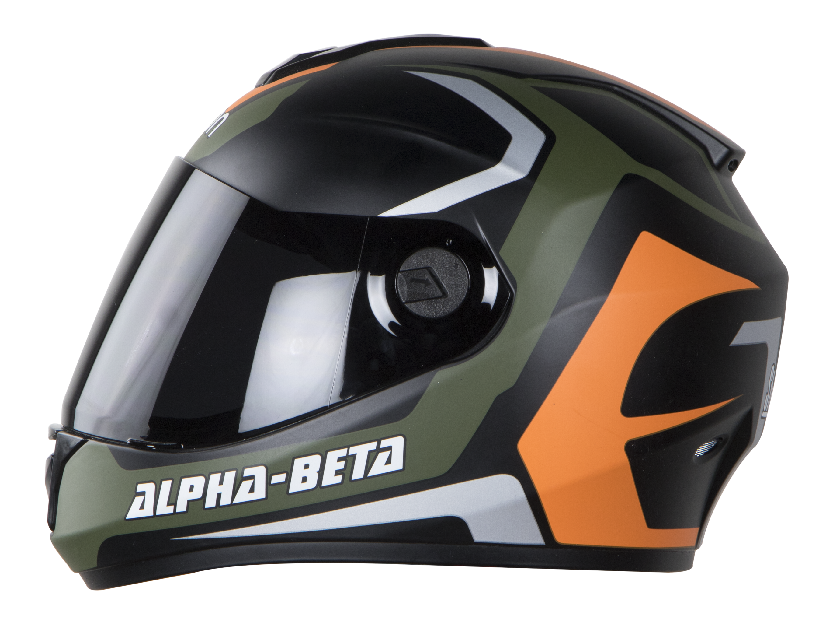 SBH-11 Alpha Beta Mat Battle Green With Orange ( Fitted With Clear Visor Extra Smoke Visor Free)
