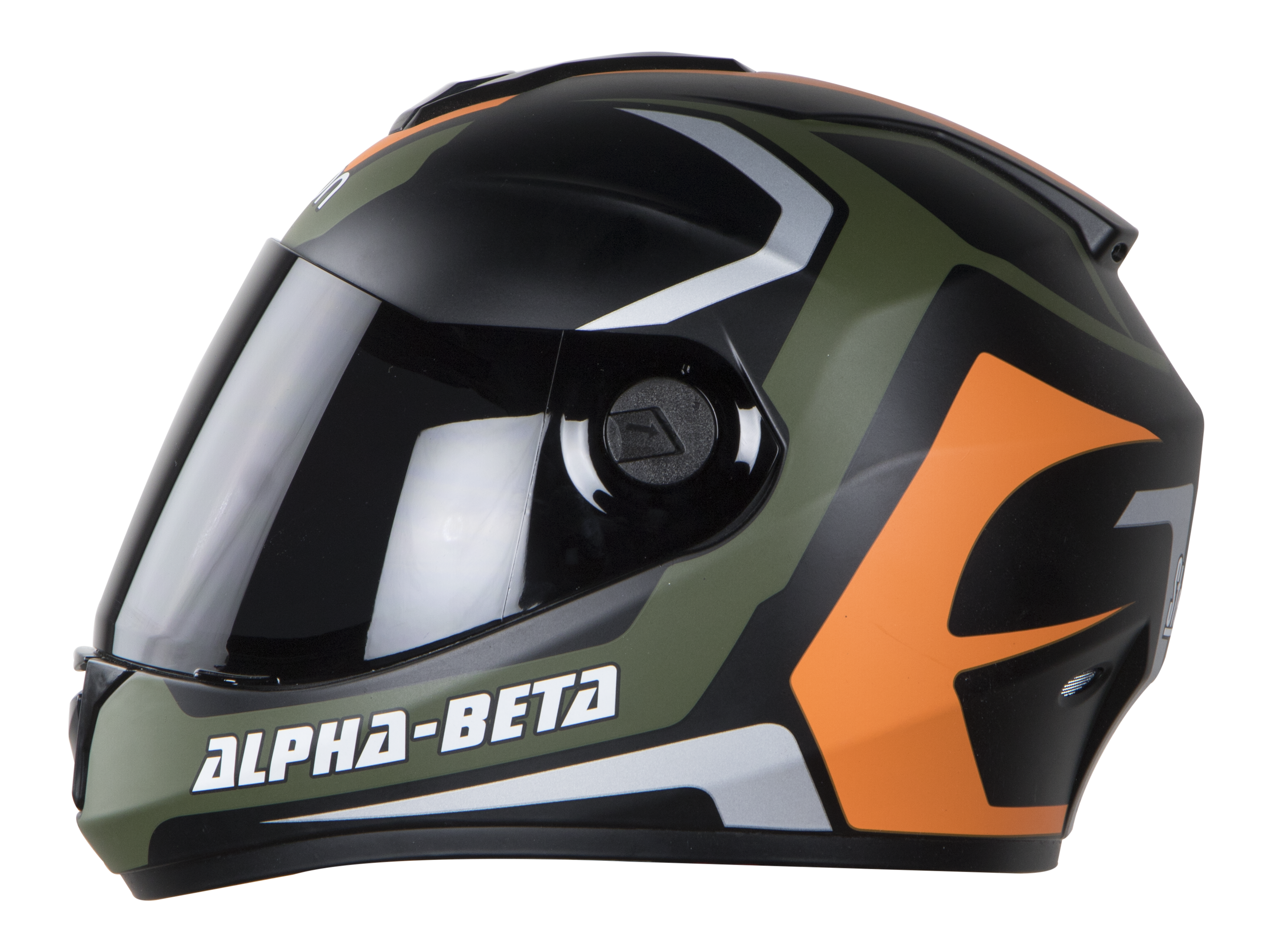 SBH-11 Alpha Beta Glossy Battle Green With Orange ( Fitted With Clear Visor Extra Smoke Visor Free)