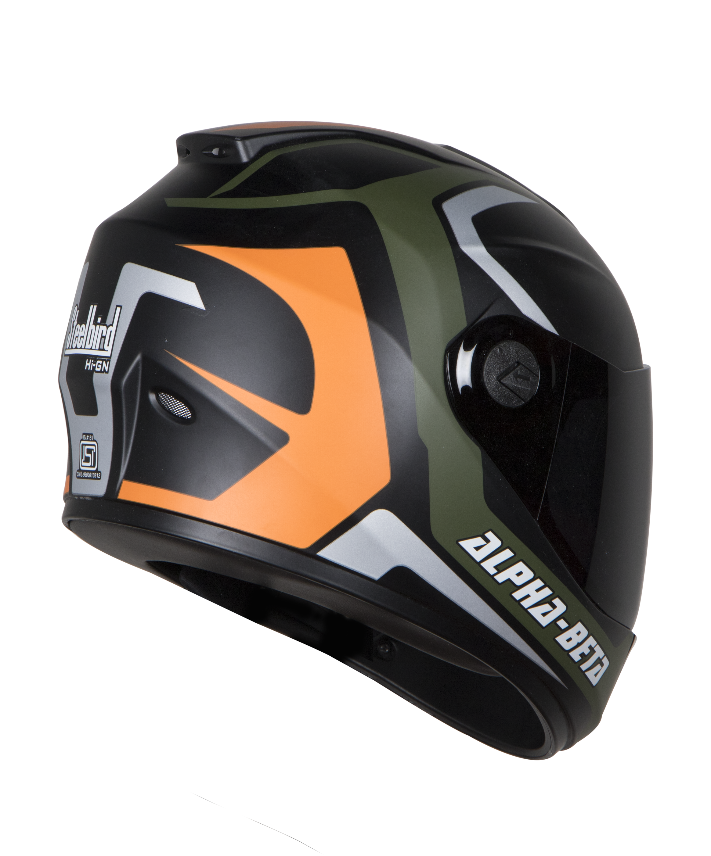 SBH-11 Alpha Beta Mat Battle Green With Orange ( Fitted With Clear Visor Extra Smoke Visor Free)