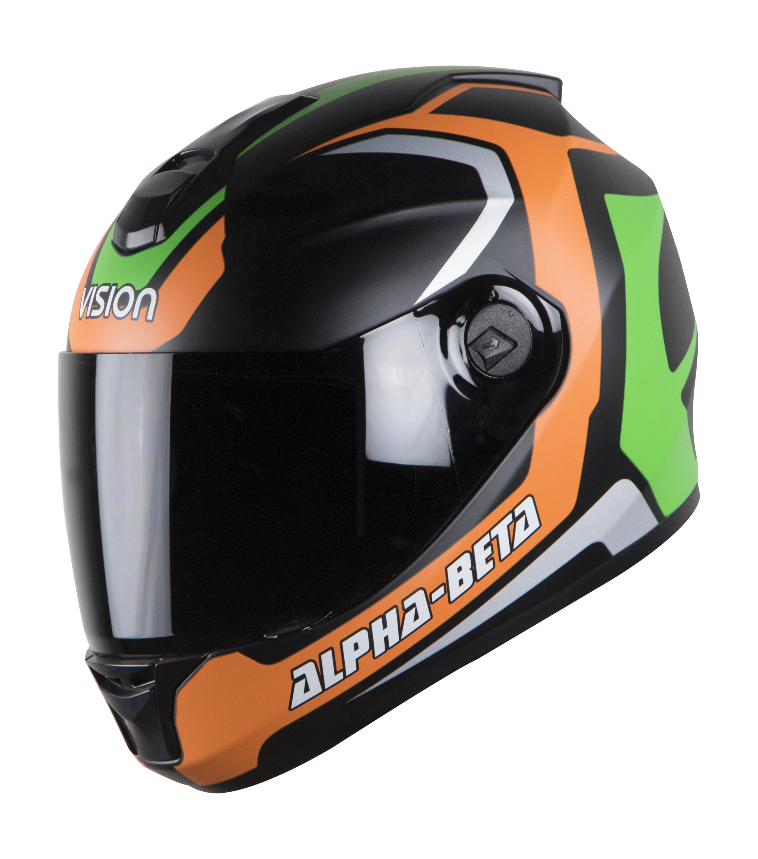 SBH-11 Alpha Beta Glossy Orange Green ( Fitted With Clear Visor Extra Smoke Visor Free)