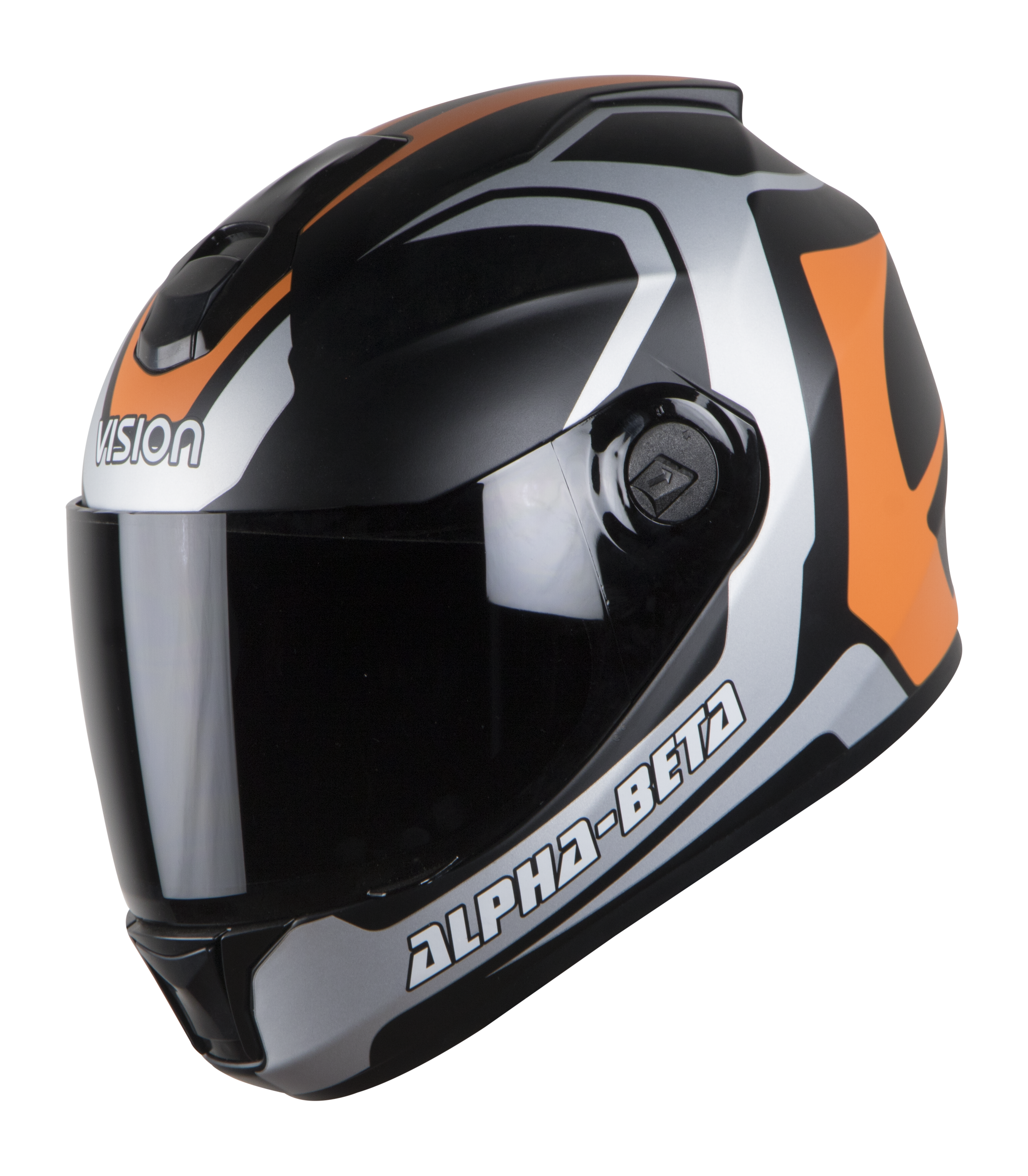 SBH-11 Alpha Beta Glossy Silver Orange( Fitted With Clear Visor Extra Smoke Visor Free)