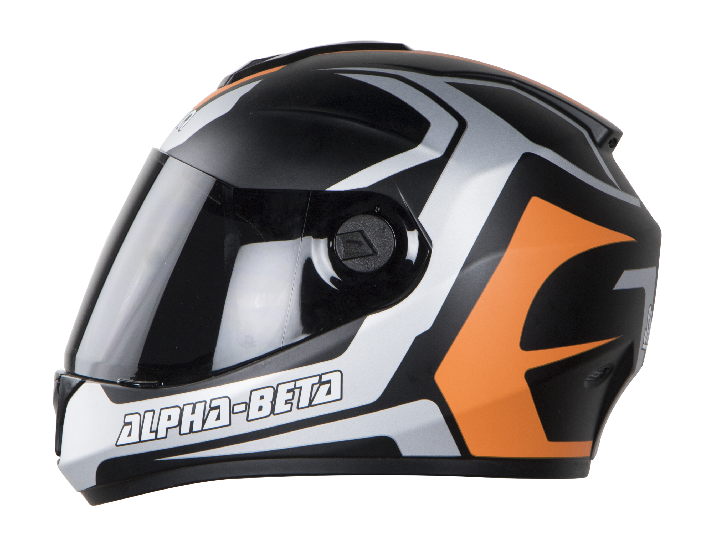 SBH-11 Alpha Beta Glossy Silver Orange( Fitted With Clear Visor Extra Smoke Visor Free)