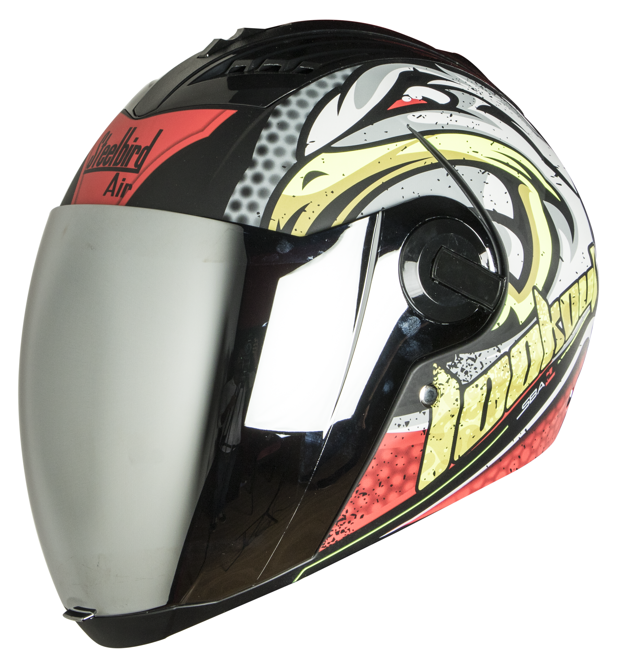 SBA-2 Super Wings Mat Black With Red (Fitted With Clear Visor Extra Chrome Silver Visor Free)