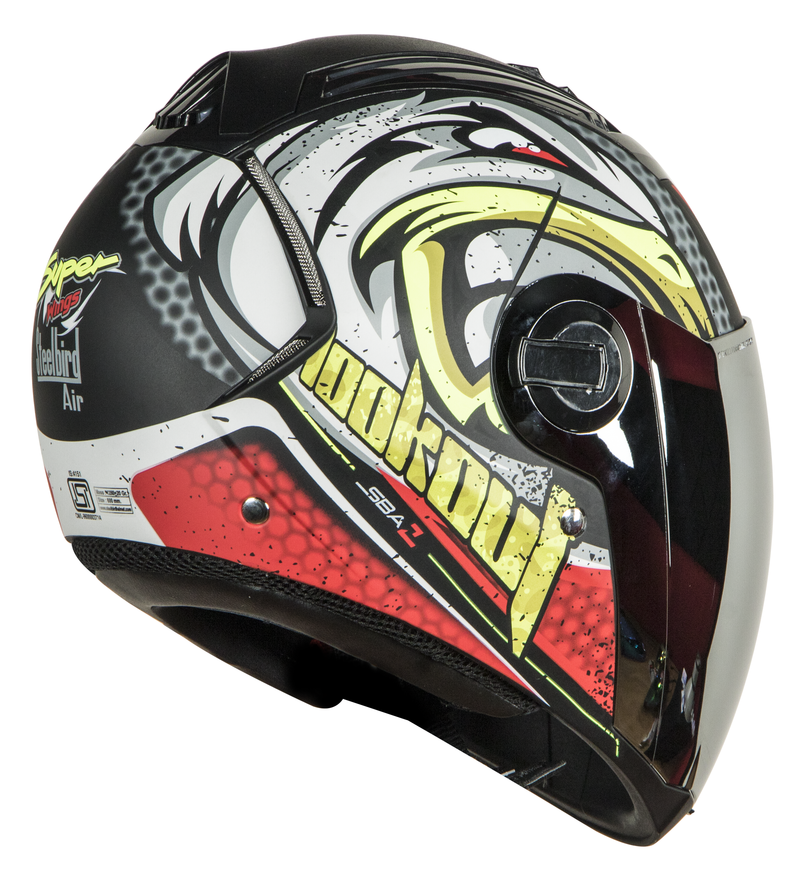 SBA-2 Super Wings Mat Black With Red (Fitted With Clear Visor Extra Chrome Silver Visor Free)