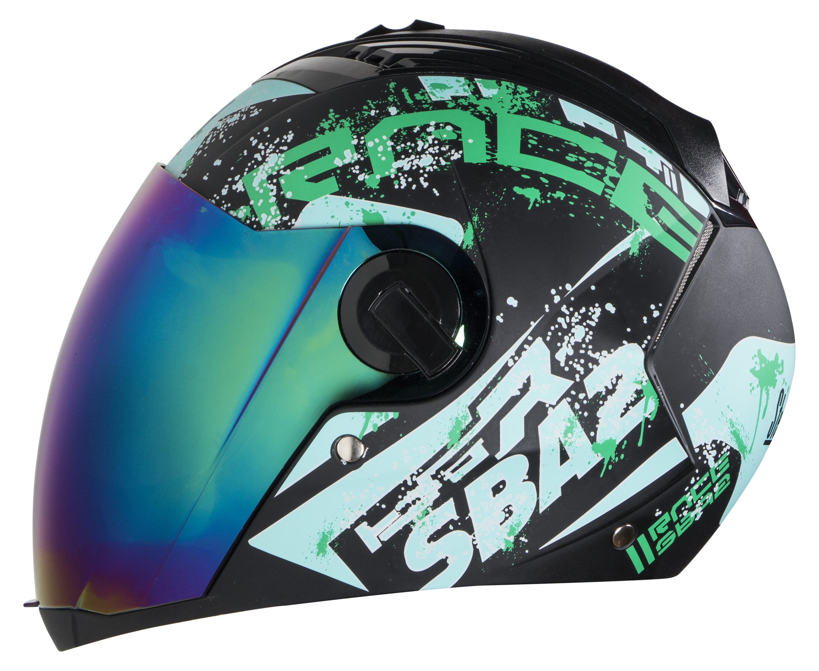 SBA-2 Race Mat Black With Green ( Fitted With Clear Visor  Extra Rainbow Chrome Visor Free)