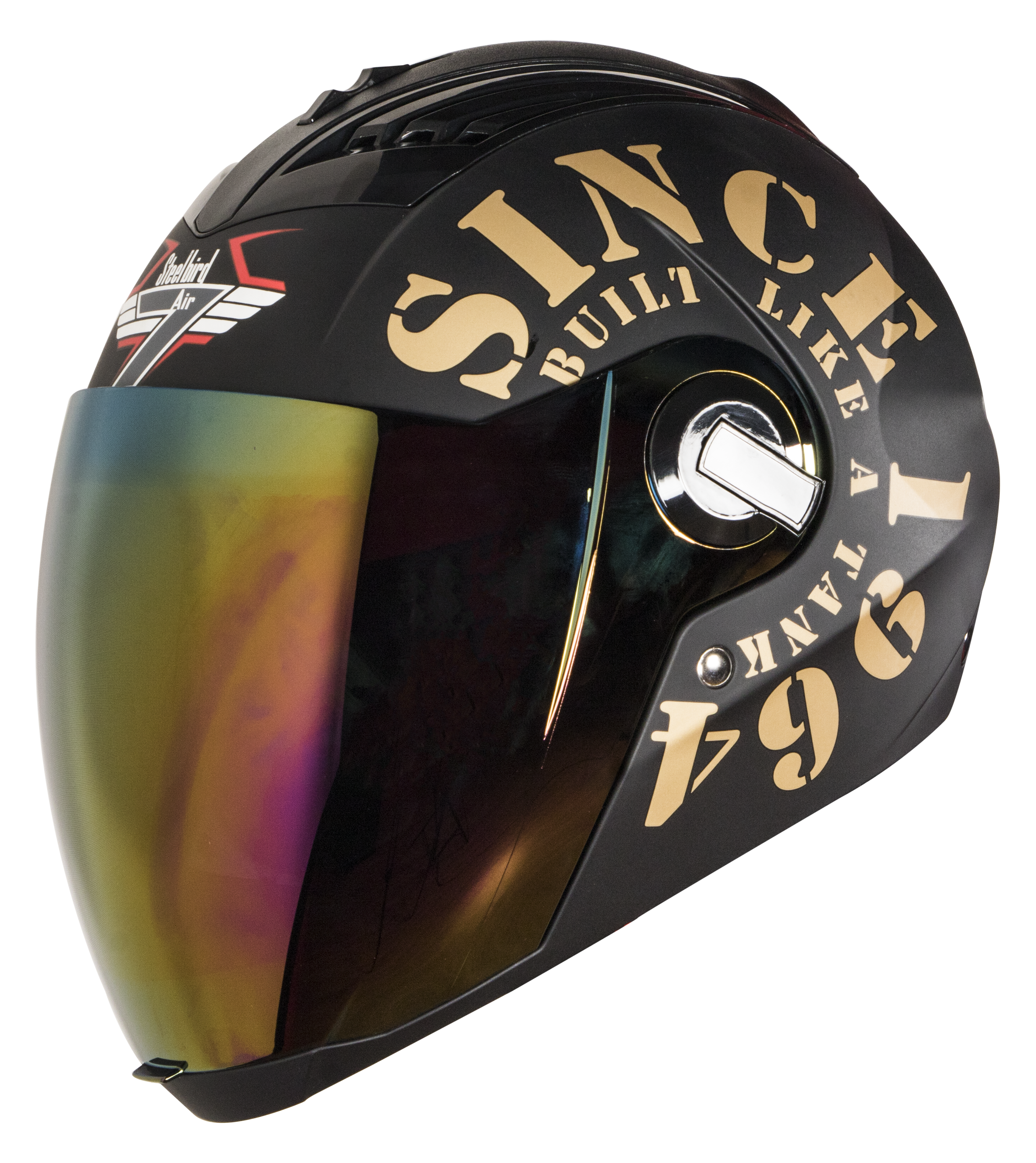 SBA-2 Tank Mat Black With Gold ( Fitted With Clear Visor  Extra Gold Chrome Visor Free)