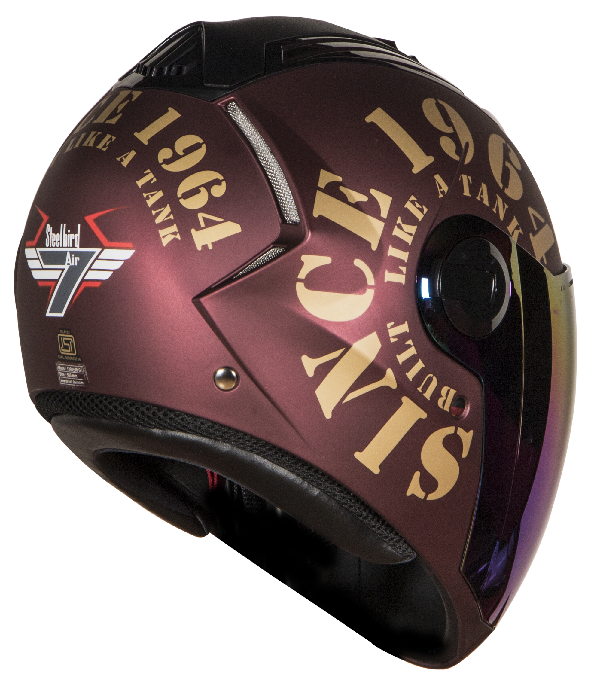 SBA-2 Tank Mat Maroon With Gold  ( Fitted With Clear Visor  Extra Rainbow Chrome Visor Free)