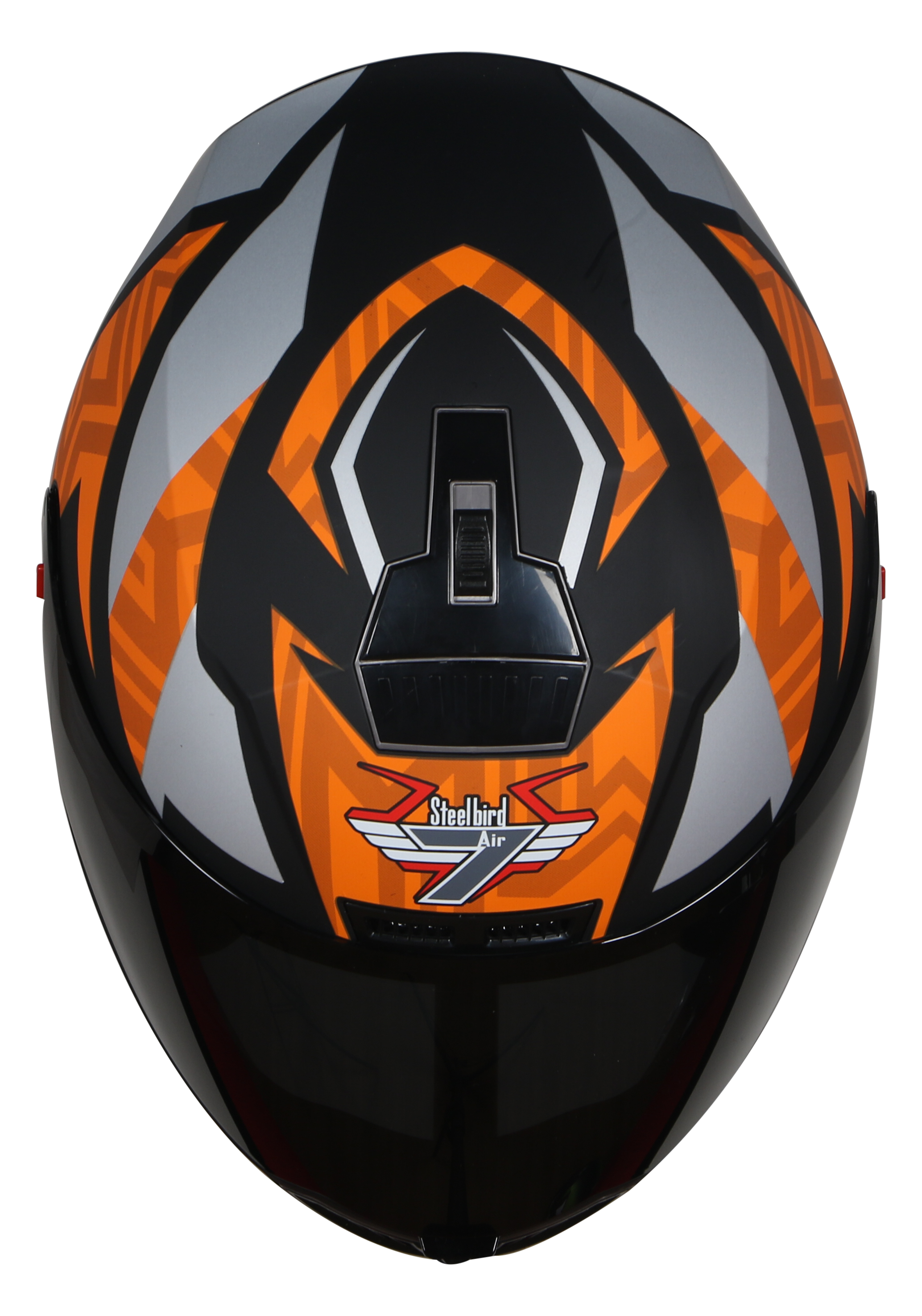 Steelbird SBA-1 Cesar ISI Certified Full Face Graphic Helmet (Matt Black Orange With Smoke Visor)
