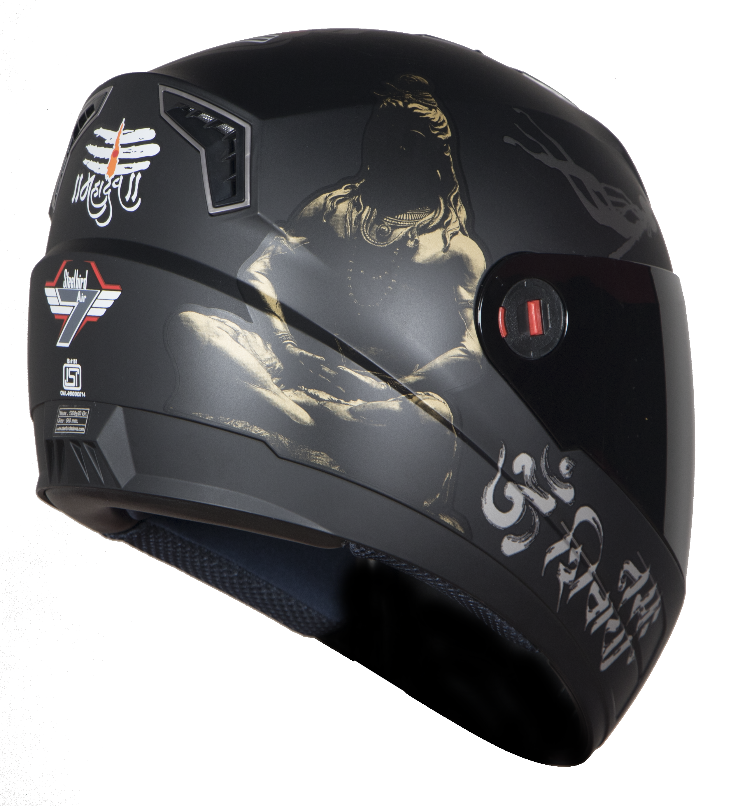 Steelbird SBA-1 Mahadev Full Face ISI Certified Graphic Helmet (Matt Black Gold With Smoke Visor)
