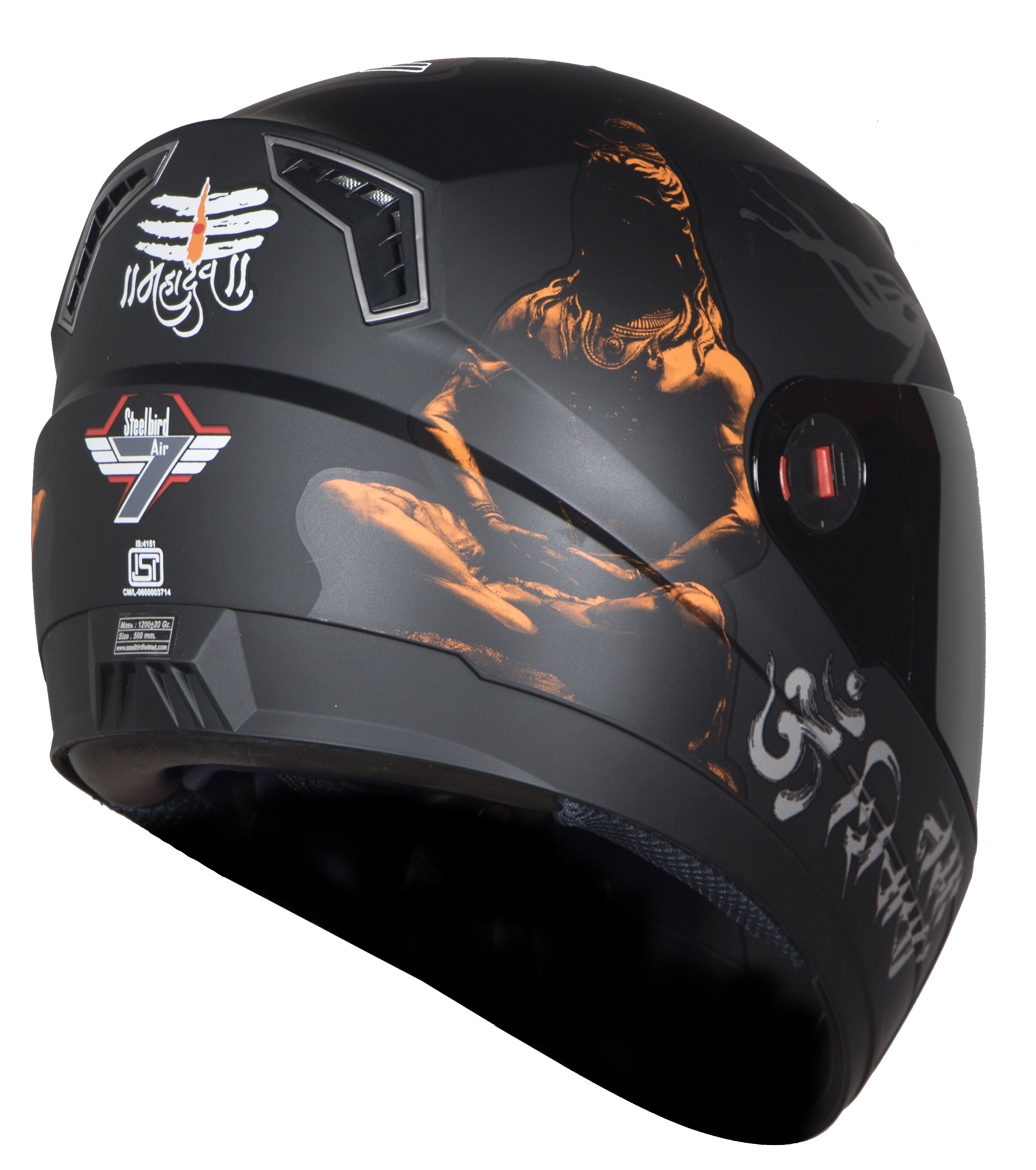 Steelbird SBA-1 Mahadev Full Face ISI Certified Graphic Helmet (Matt Black Orange With Chrome Gold Visor)