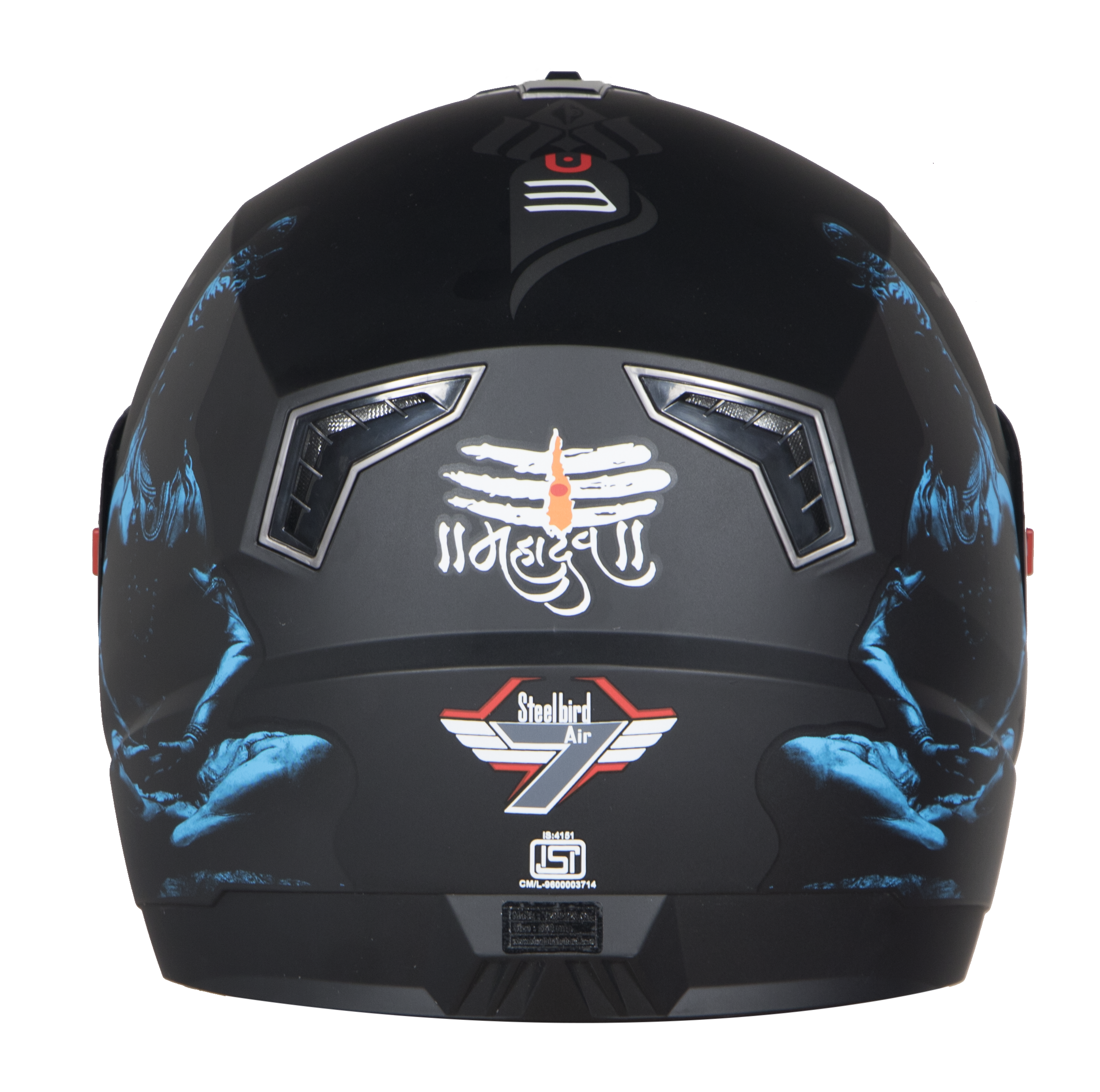 Steelbird SBA-1 Mahadev Full Face ISI Certified Graphic Helmet (Matt Black Blue With Chrome Blue Visor)