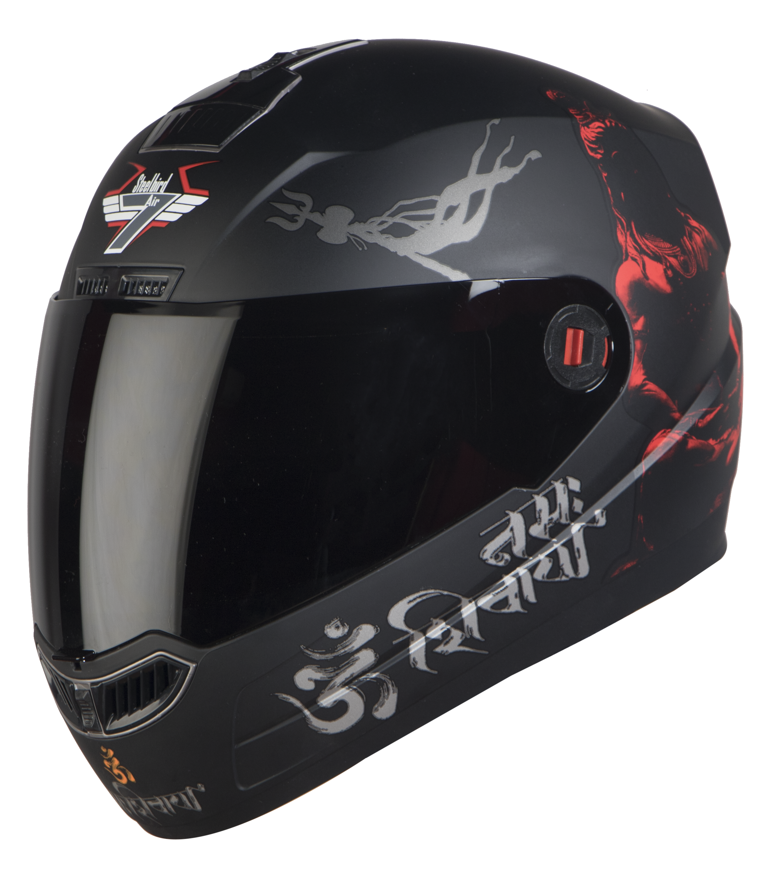 Steelbird SBA-1 Mahadev ISI Certified Full Face Helmet (Matt Black Red With Smoke Visor)