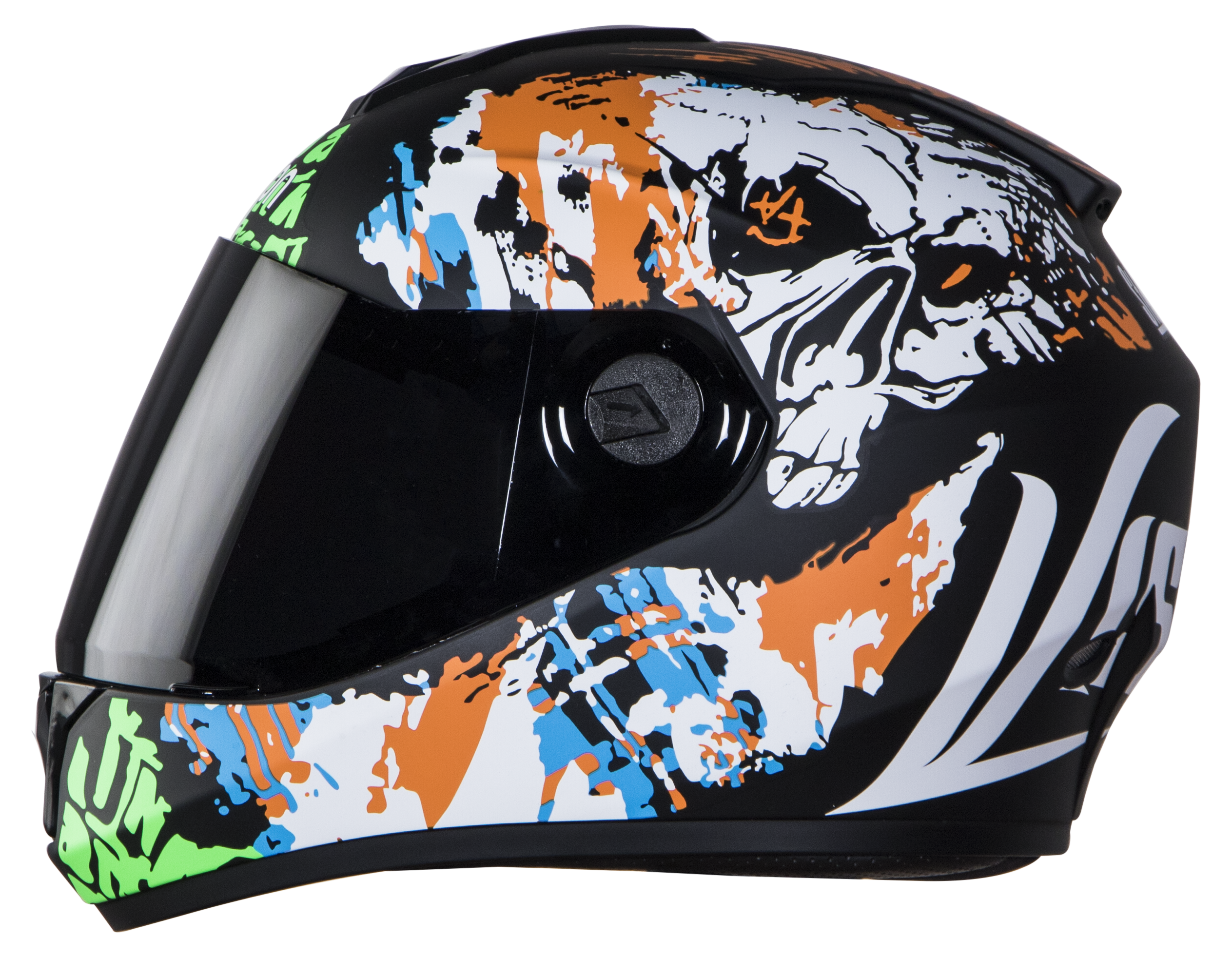 SBH-11 Vision Skull Mat Black With Orange( Fitted With Clear Visor Extra Smoke Visor Free)