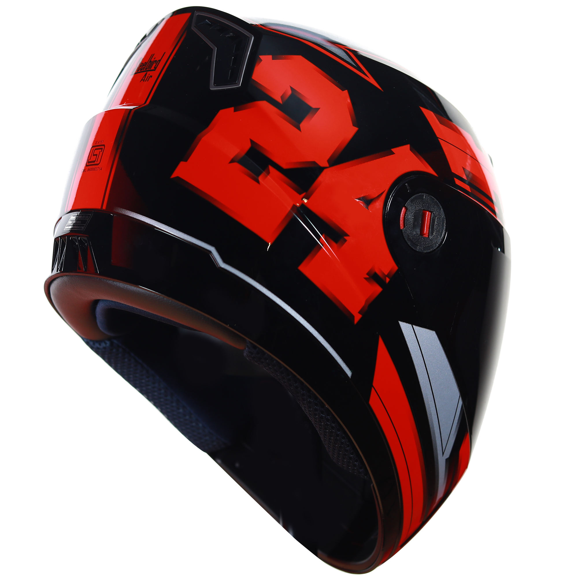 SBA-1 3D Design Mat Black With Red And Silver ( Fitted With Clear Visor  Extra Smoke Visor Free)