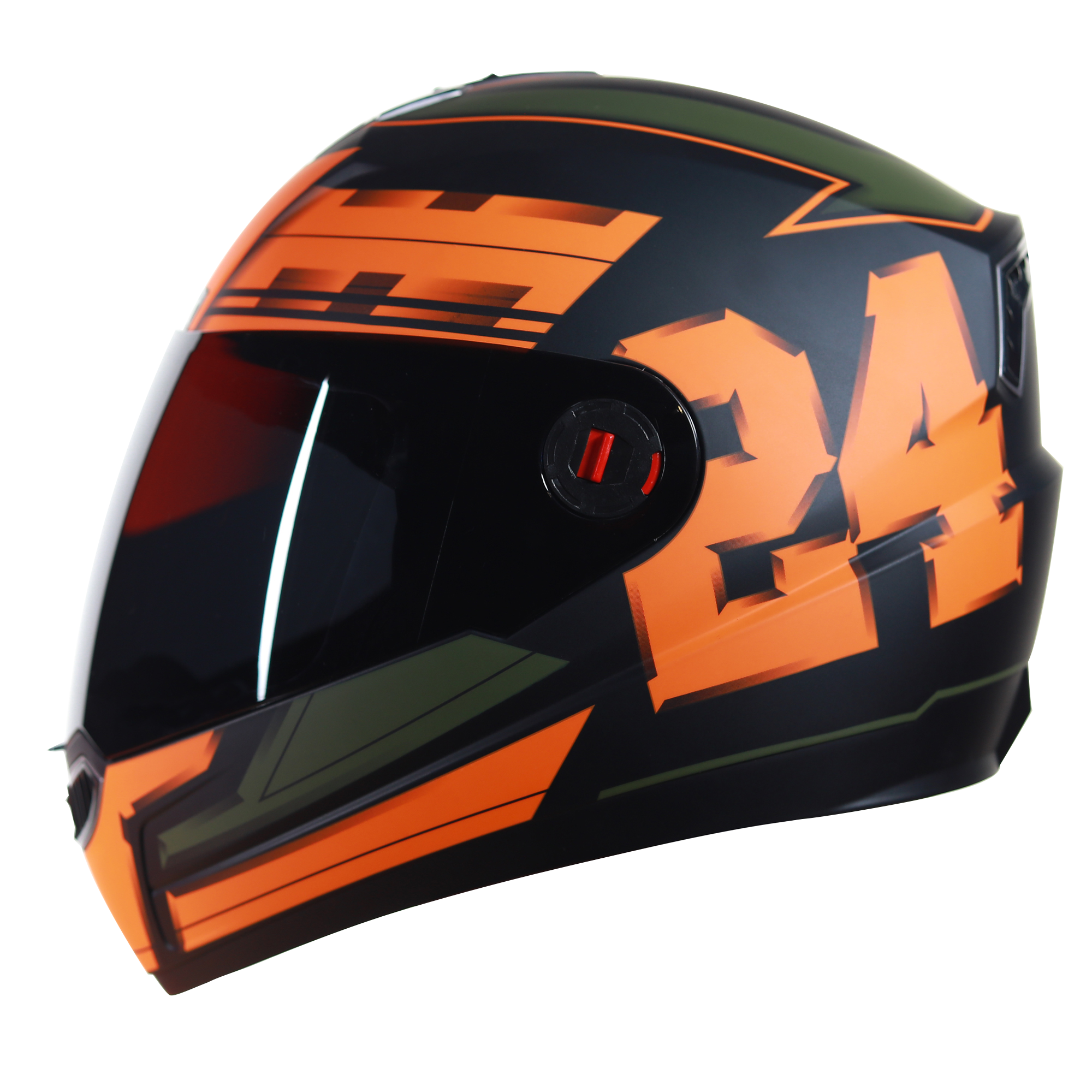 SBA-1 3D Design Mat Black With Orange And Battle Green ( Fitted With Clear Visor  Extra Smoke Visor Free)
