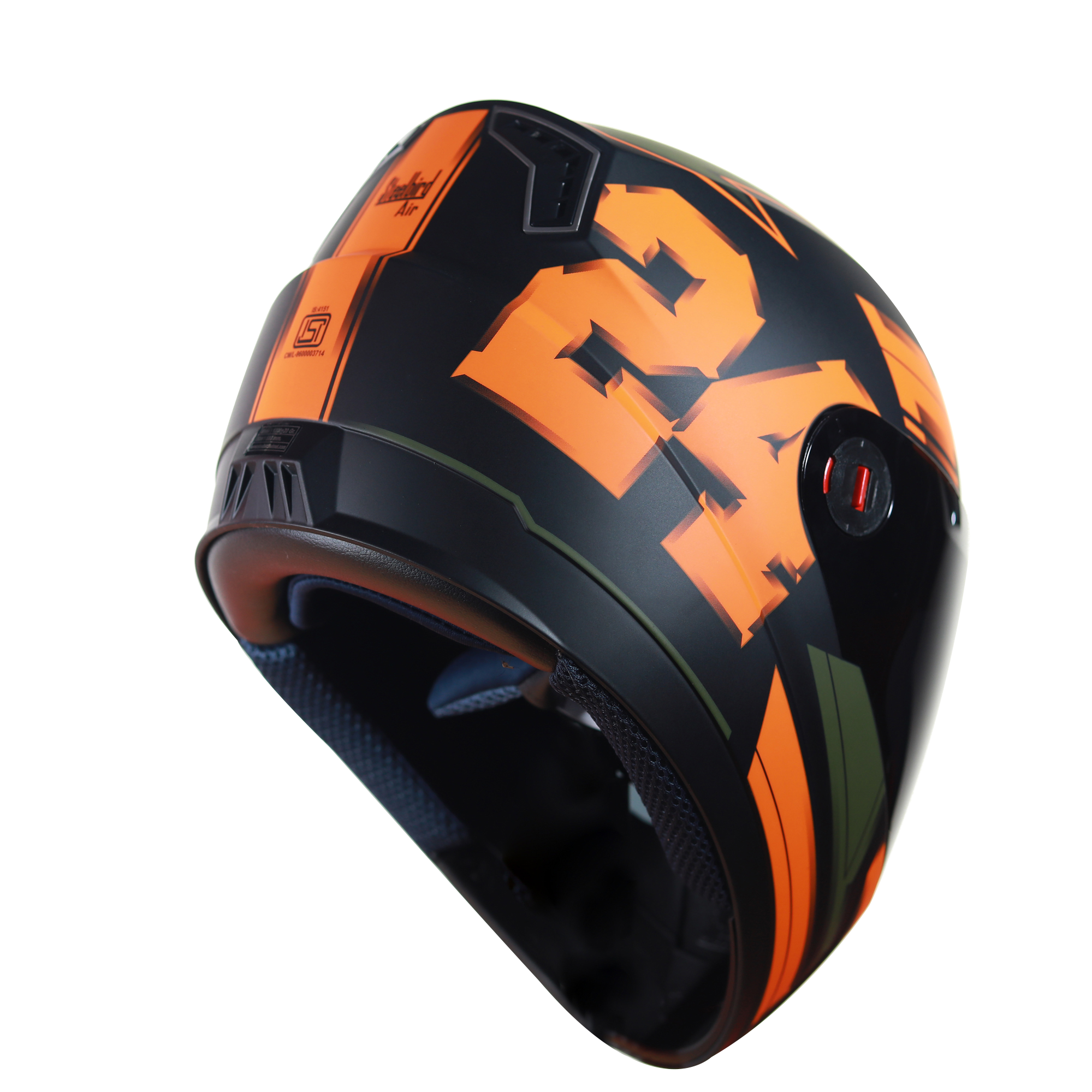SBA-1 3D Design Mat Black With Orange And Battle Green ( Fitted With Clear Visor  Extra Smoke Visor Free)