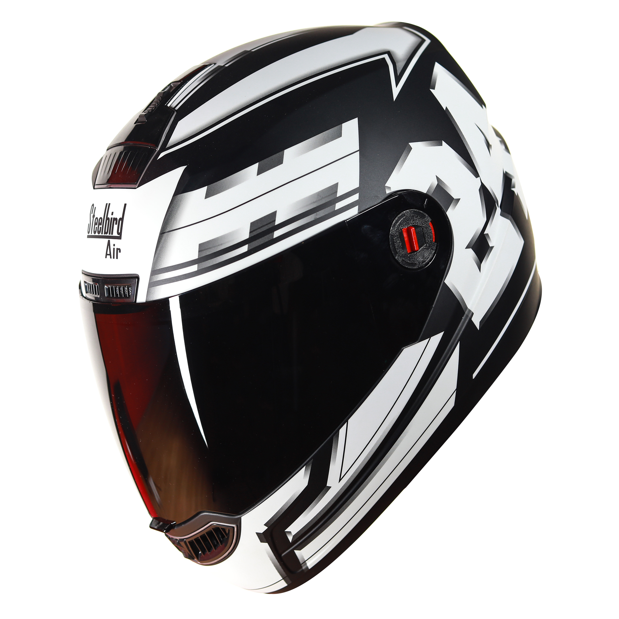 SBA-1 3D Design Mat Black With White And White ( Fitted With Clear Visor  Extra Smoke Visor Free)