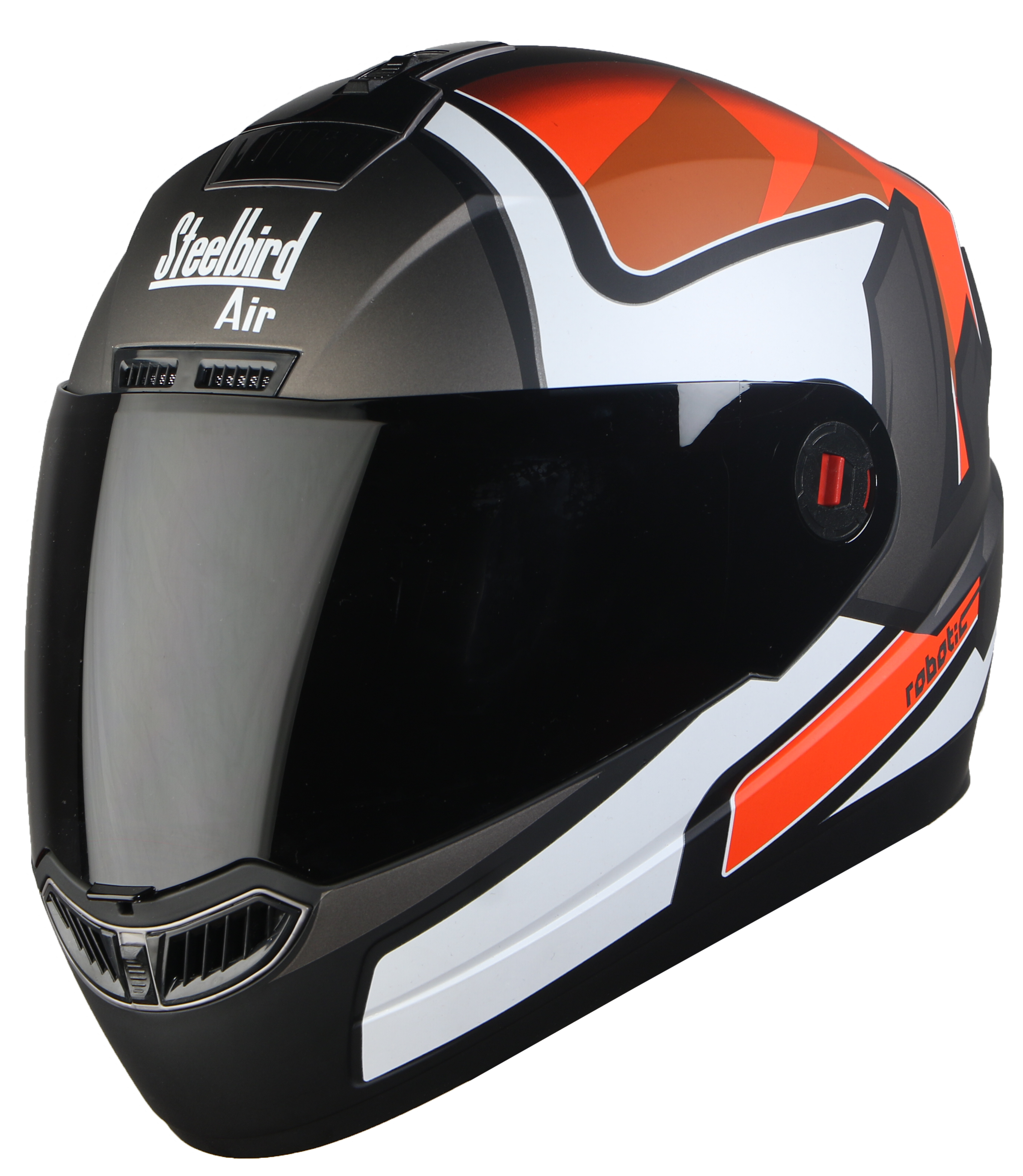Steelbird SBA-1 Robotics ISI Certified Full-Up Helmet For Men And Women (Matt Black Orange With Smoke Visor)