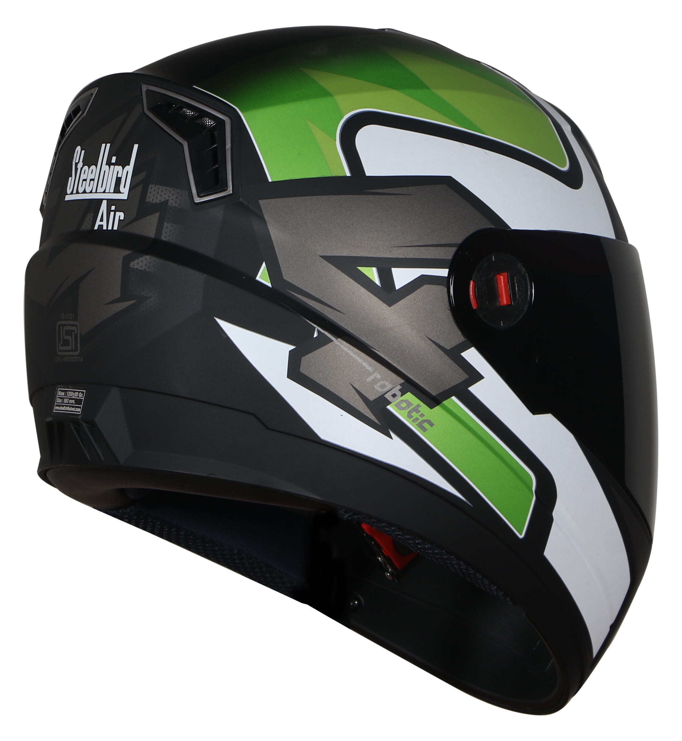 Steelbird SBA-1 Robotics ISI Certified Full-Up Helmet For Men And Women (Matt Black Green With Smoke Visor)