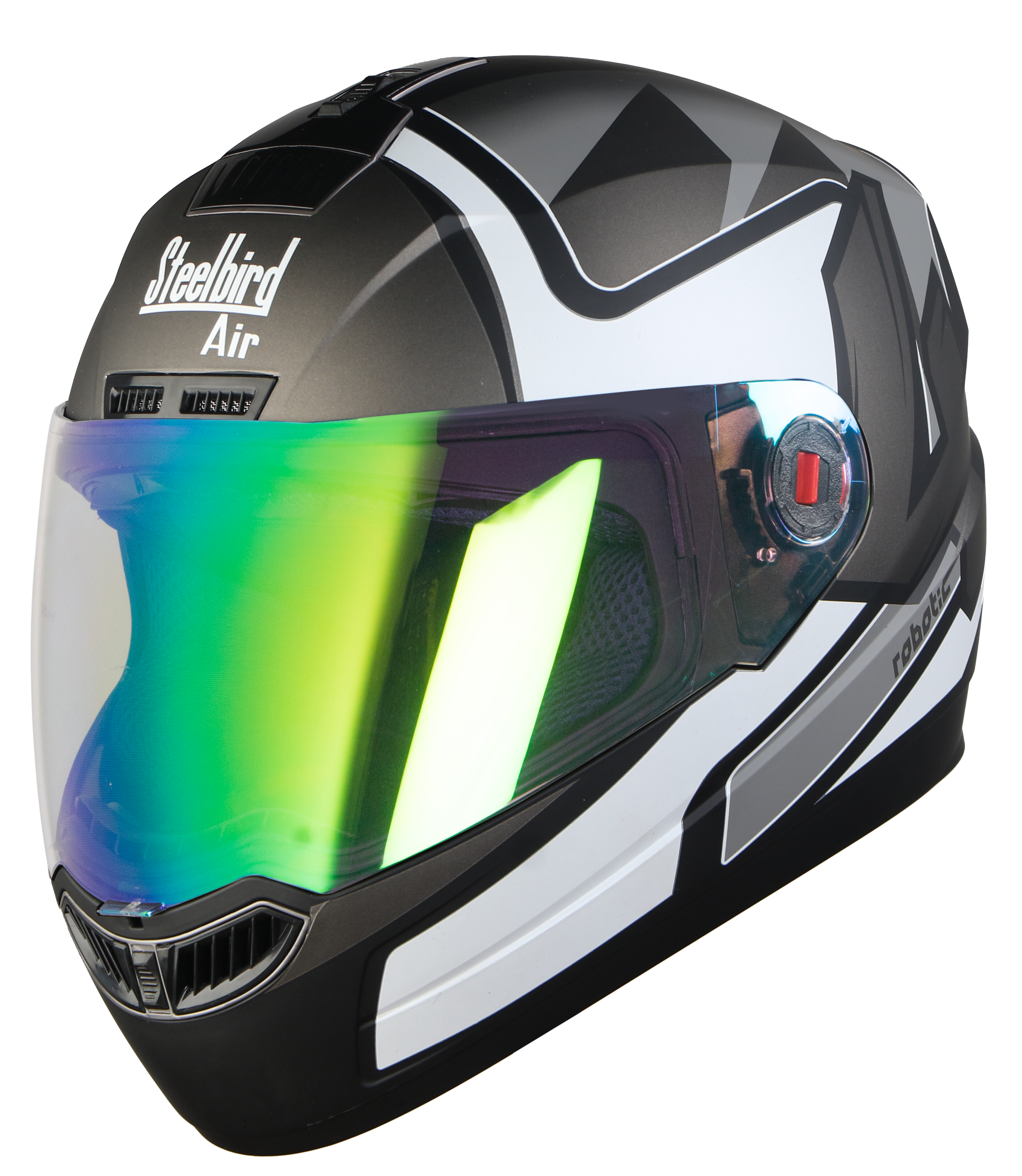 Steelbird SBA-1 Robotics ISI Certified Full-Up Helmet For Men And Women (Matt Black Grey With Night Vision Rainbow Visor)