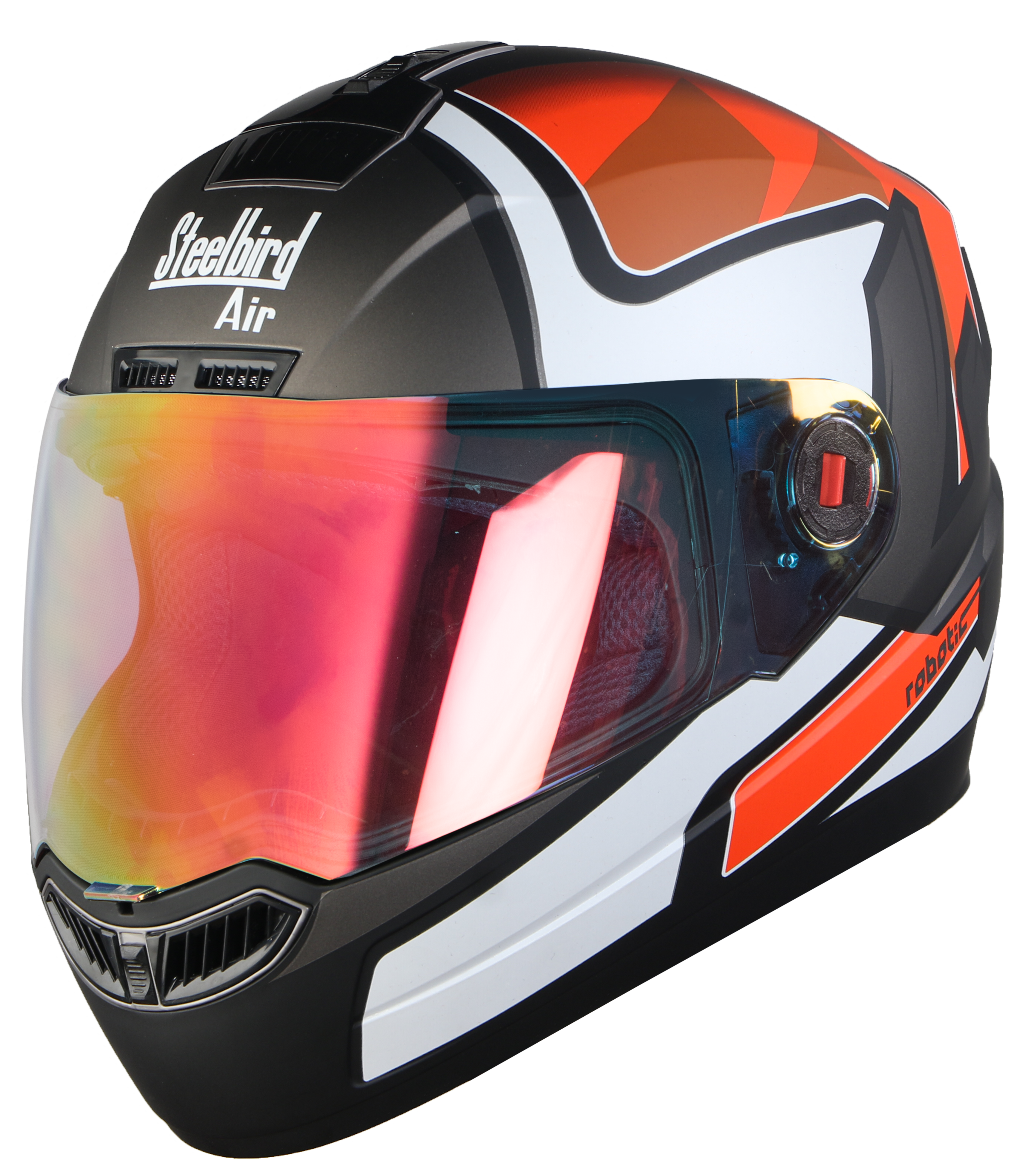 Steelbird SBA-1 Robotics ISI Certified Full-Up Helmet for Men and Women (Matt Black Orange with Night Vision Gold Visor)