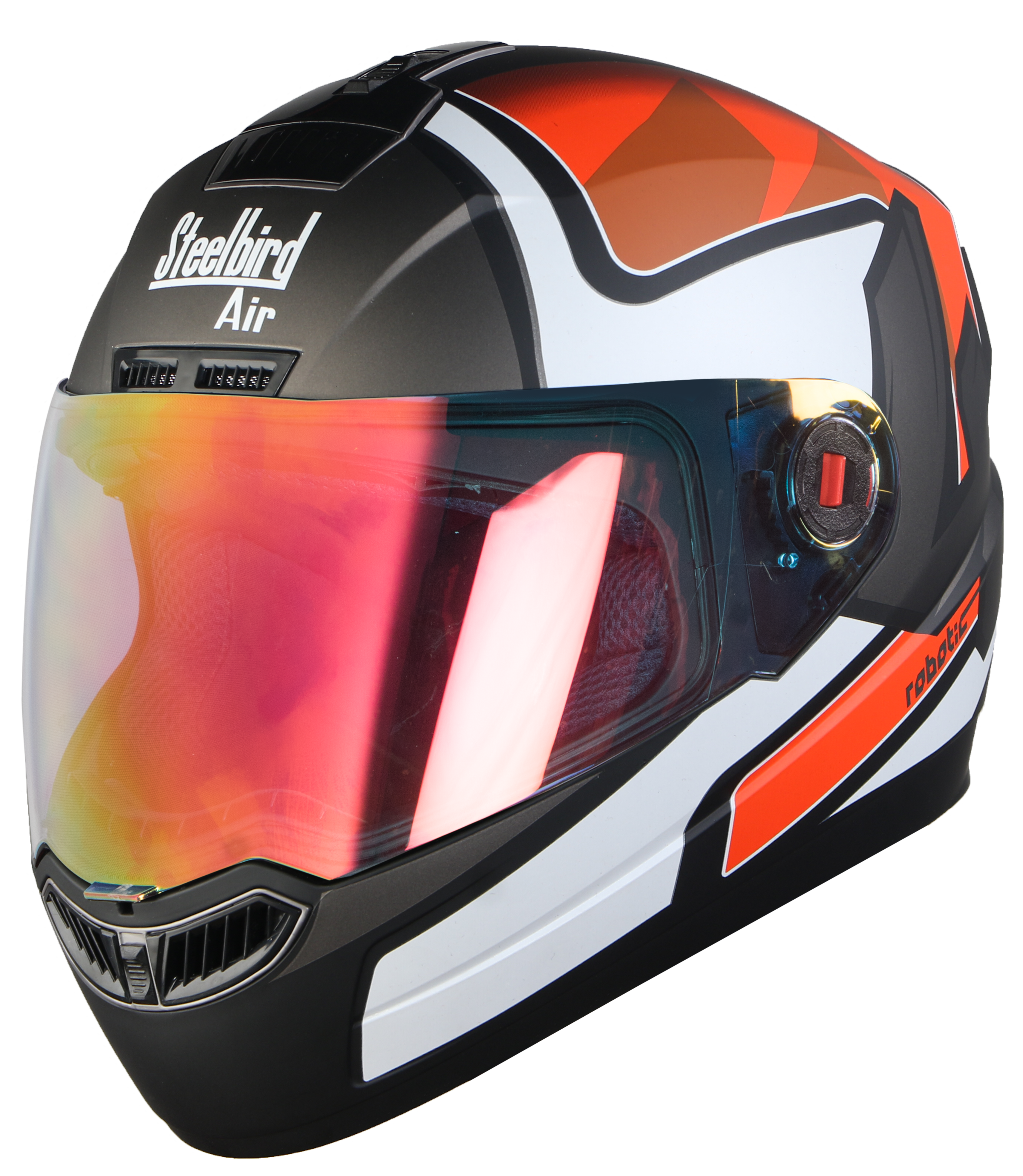 Steelbird SBA-1 Robotics ISI Certified Full-Up Helmet For Men And Women (Matt Black Orange With Night Vision Gold Visor)