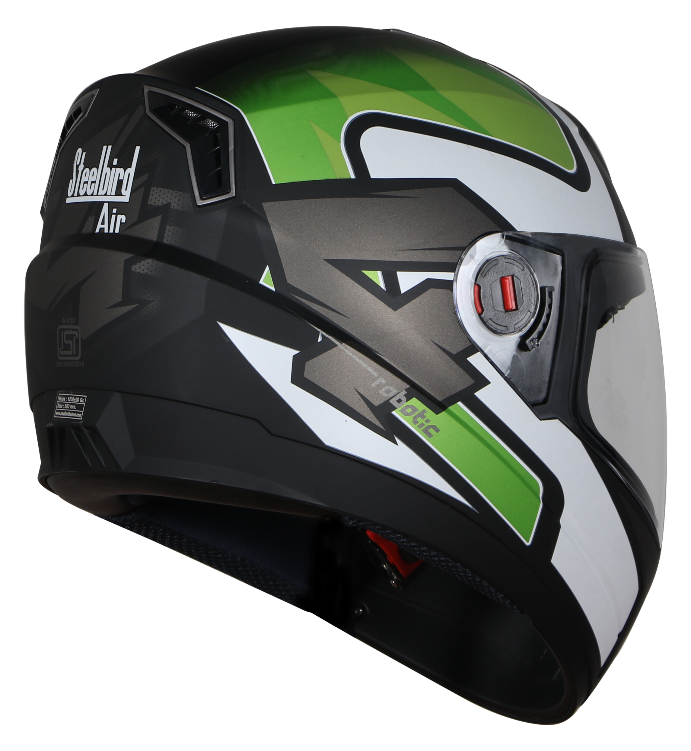 Steelbird SBA-1 Robotics ISI Certified Full-Up Helmet For Men And Women (Matt Black Green With Clear Visor)
