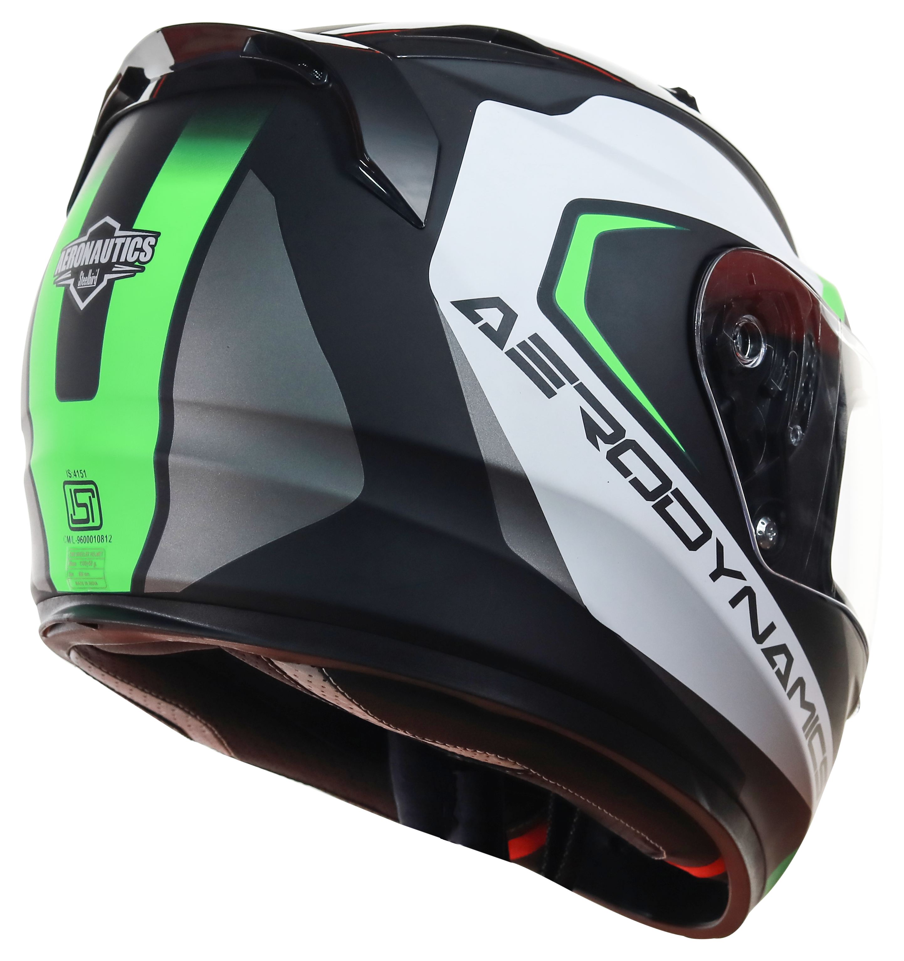 SA-1 Aerodynamics Mat Black With Green(Fitted With Clear Visor Extra Blue Night Vision Visor Free)