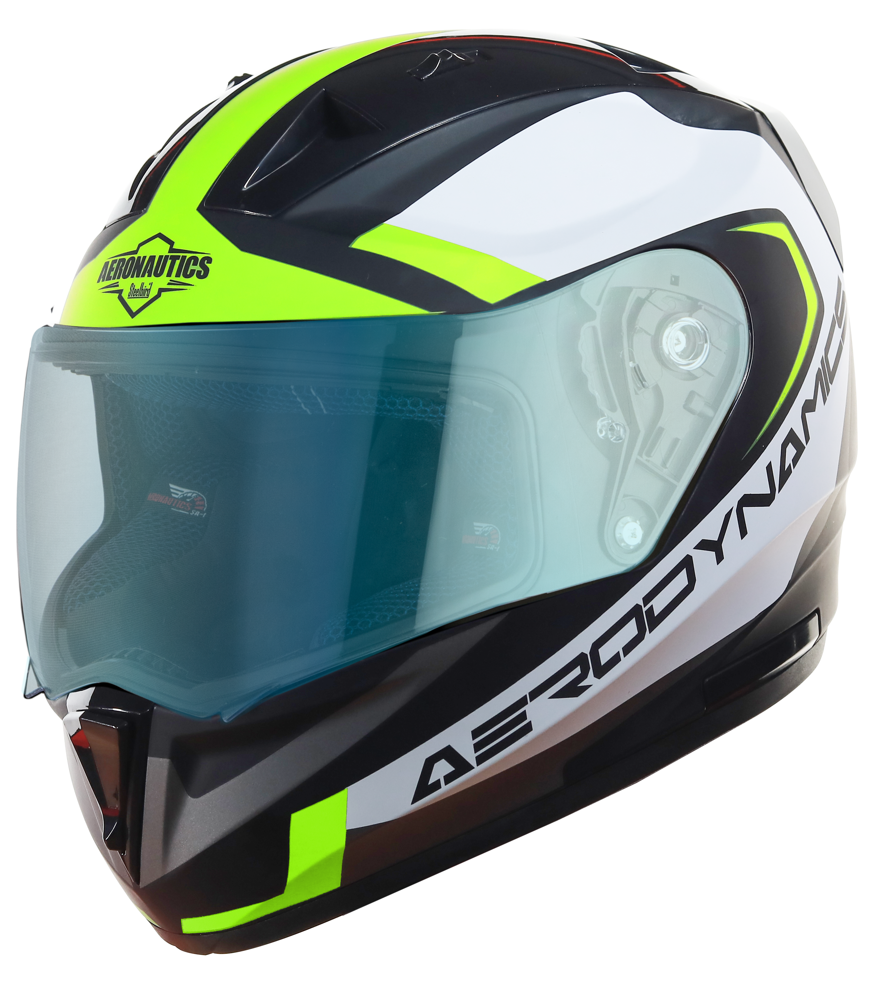SA-1 Aerodynamics Mat Black With Neon(Fitted With Clear Visor Extra Blue Night Vision Visor Free)