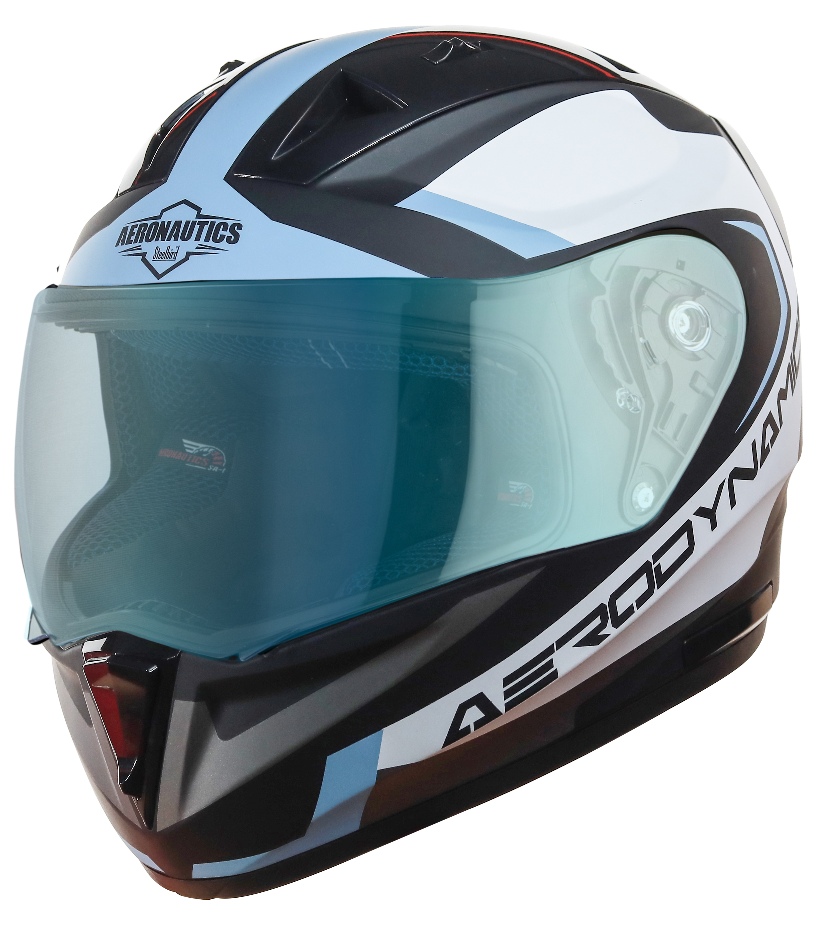 SA-1 Aerodynamics Mat Black With Light Blue(Fitted With Clear Visor Extra Blue Night Vision Visor Free)