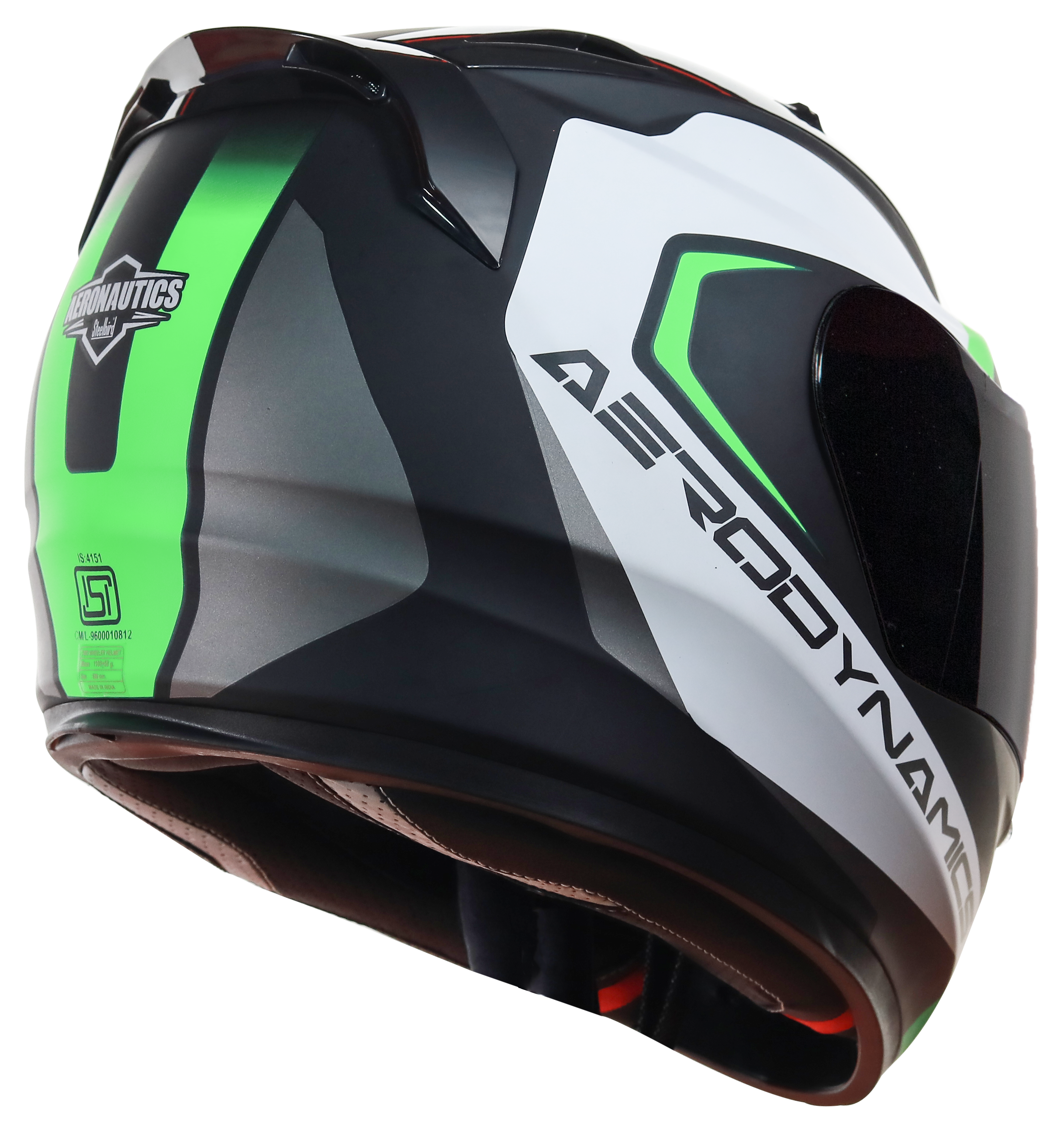 SA-1 Aerodynamics Mat Black With Green(Fitted With Clear Visor Extra Silver Chrome Visor Free)