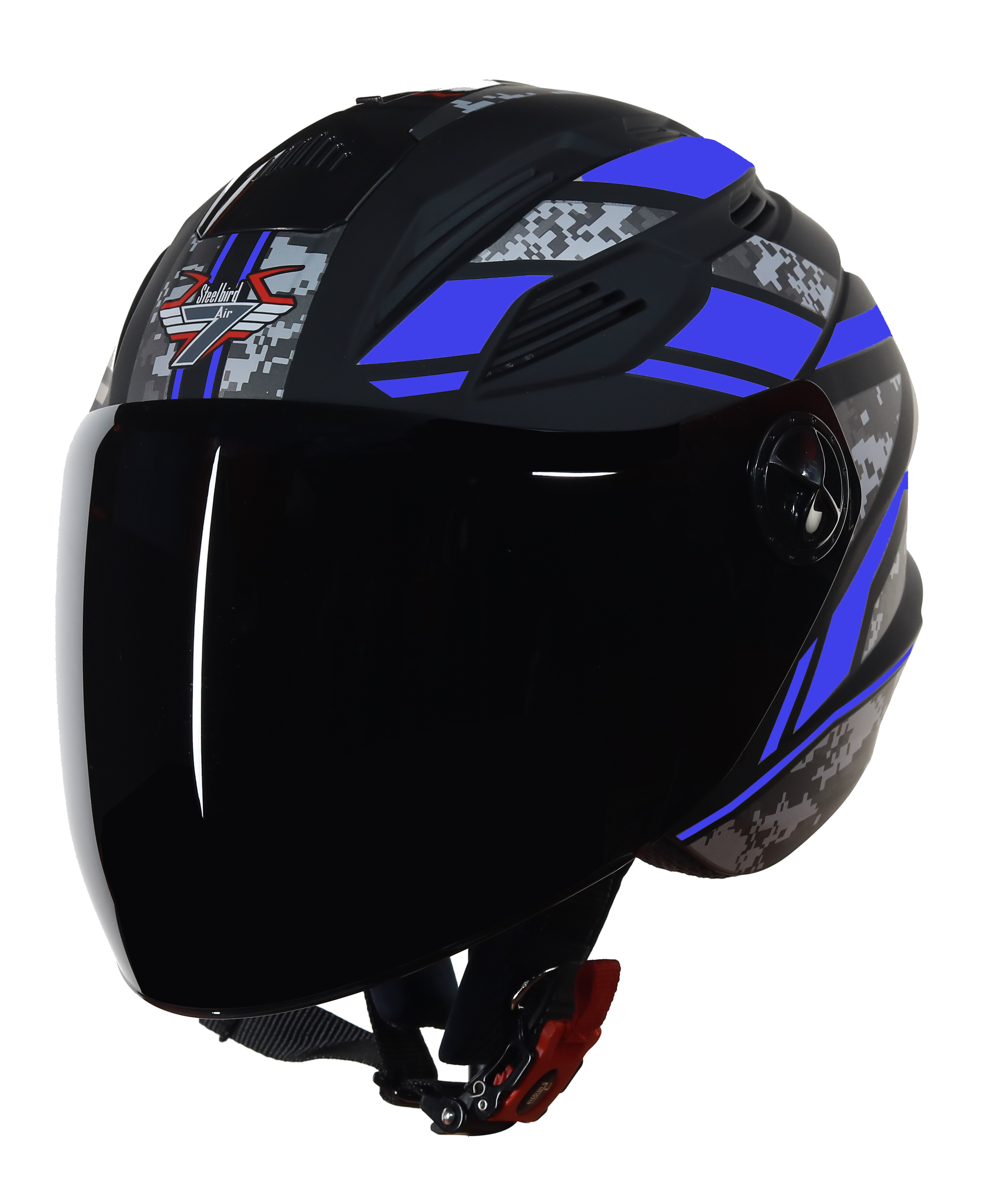 SBA-6 Pixels Mat Black With Blue ( Fitted With Clear Visor  Extra Smoke Visor Free)