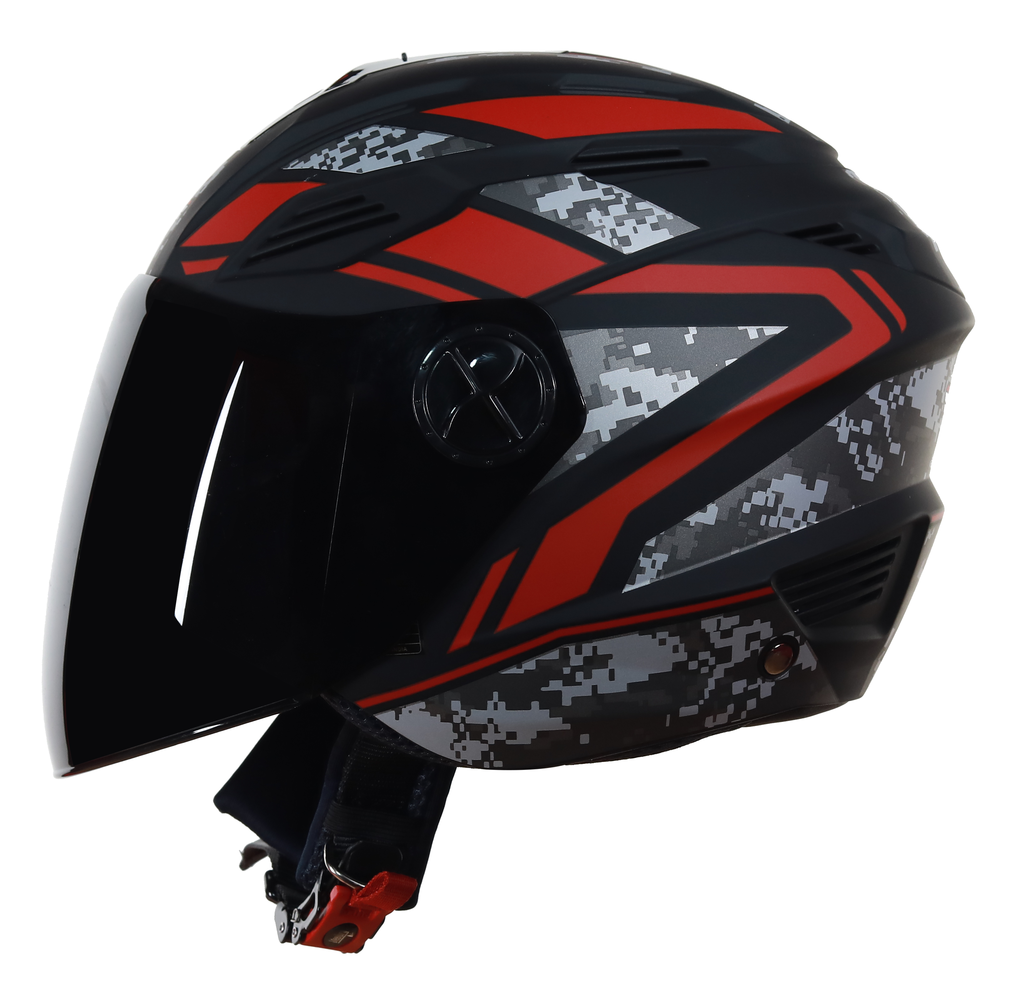 SBA-6 Pixels Mat Black With Red ( Fitted With Clear Visor  Extra Smoke Visor Free)