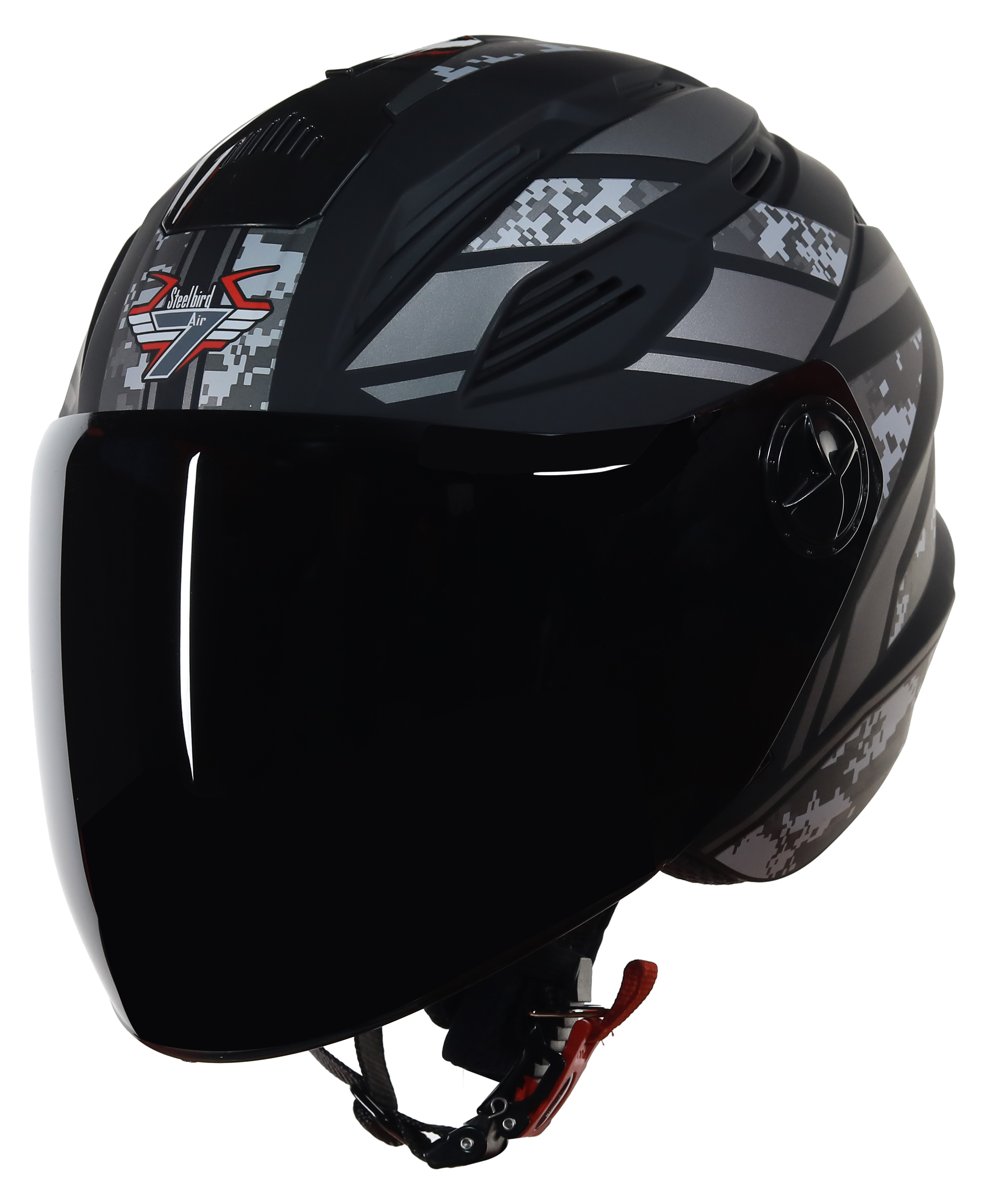 SBA-6 Pixels Mat Black With Grey (Fitted With Clear Visor  Extra Smoke Visor Free)