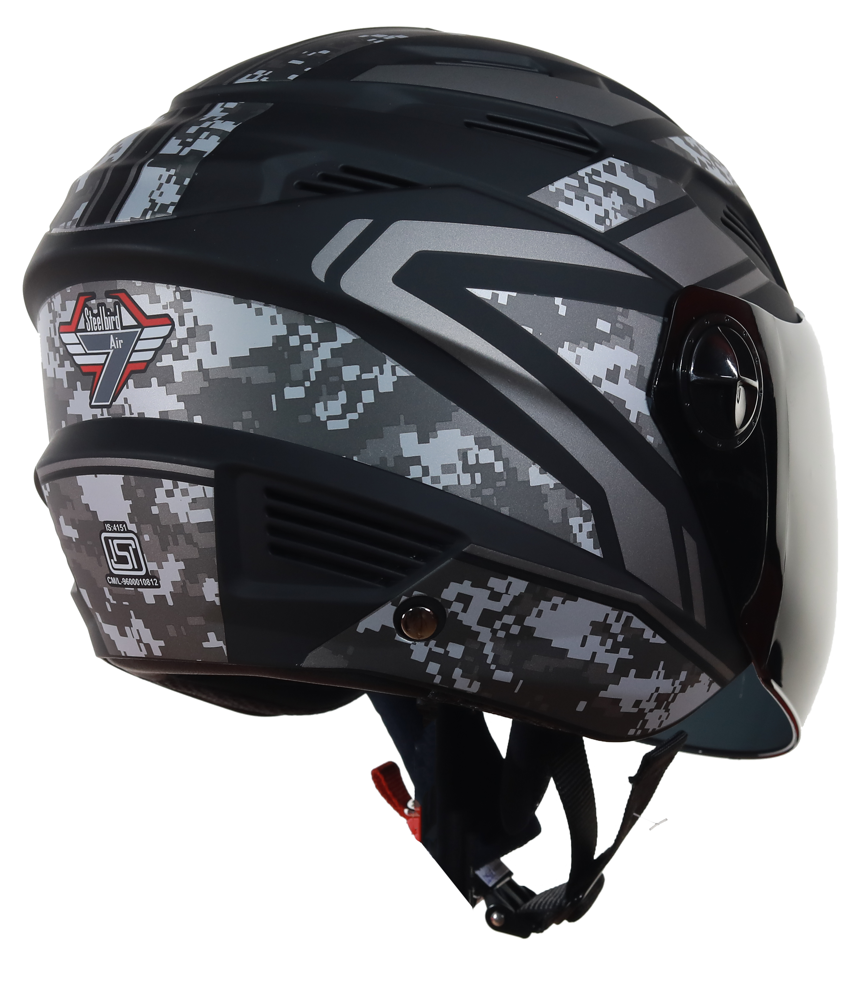 SBA-6 Pixels Mat Black With Grey (Fitted With Clear Visor  Extra Smoke Visor Free)