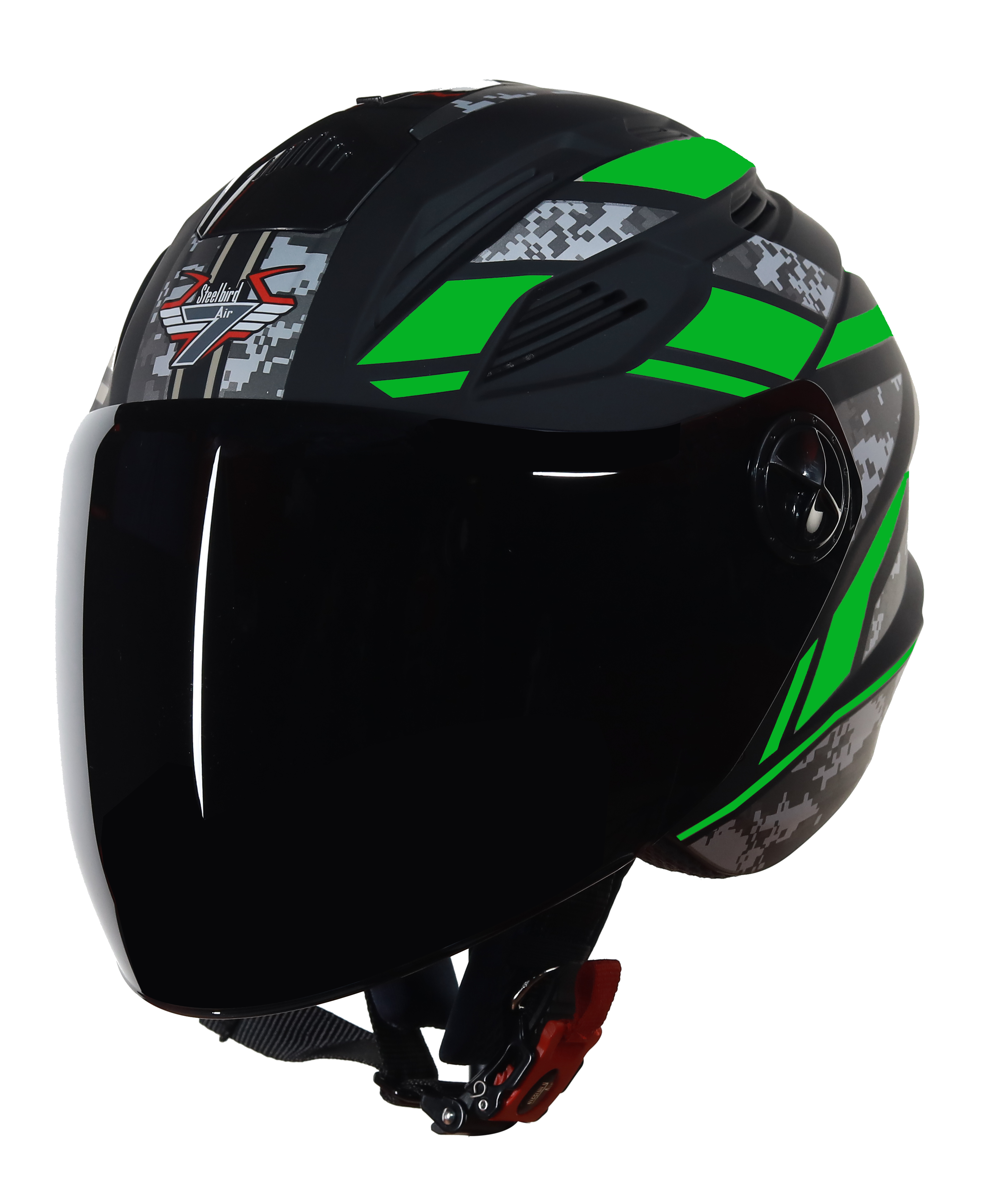 SBA-6 Pixels Mat Black With Green ( Fitted With Clear Visor Extra Smoke Visor Free)