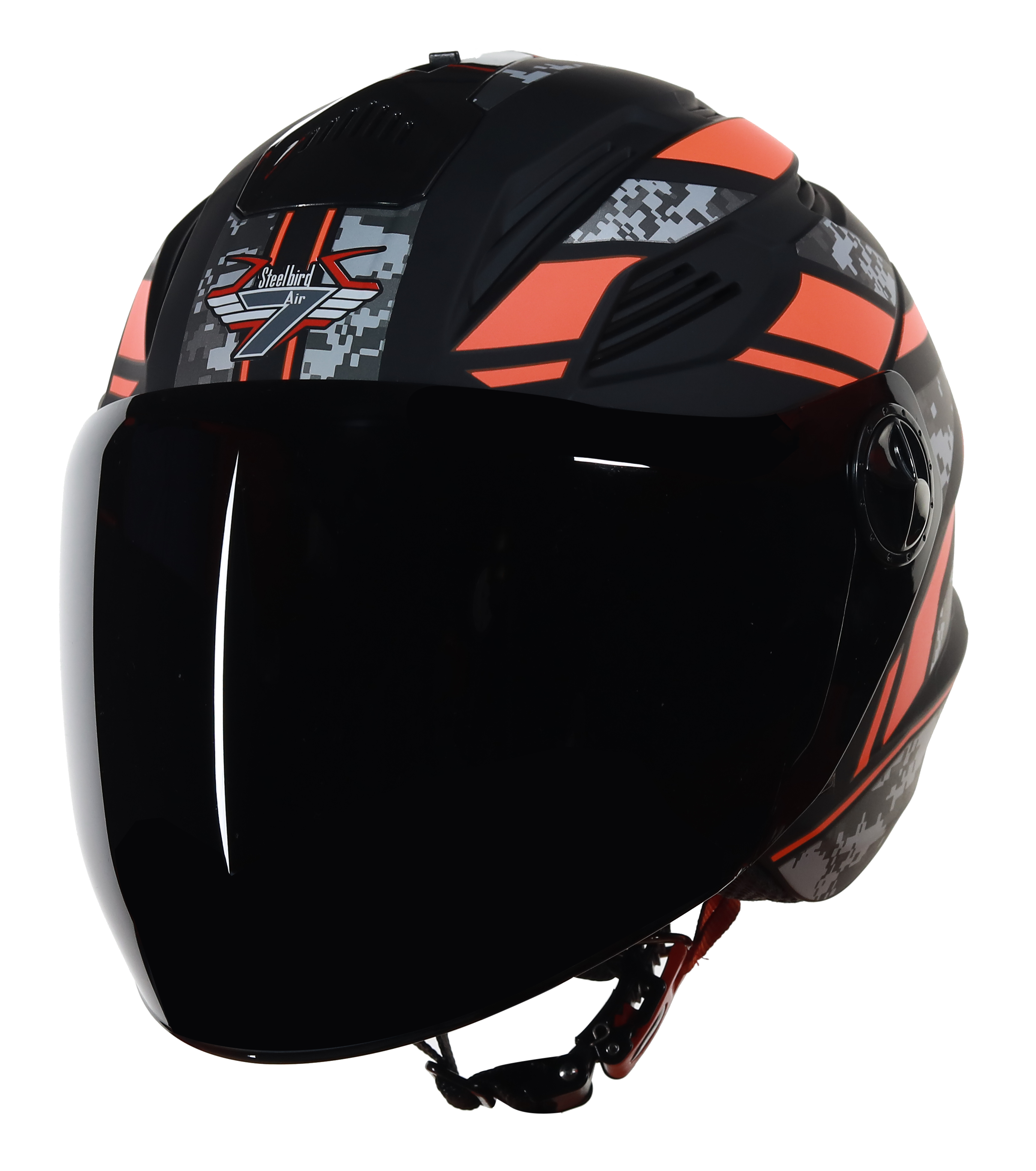 SBA-6 Pixels Mat Black With Orange ( Fitted With Clear Visor  Extra Smoke Visor Free)