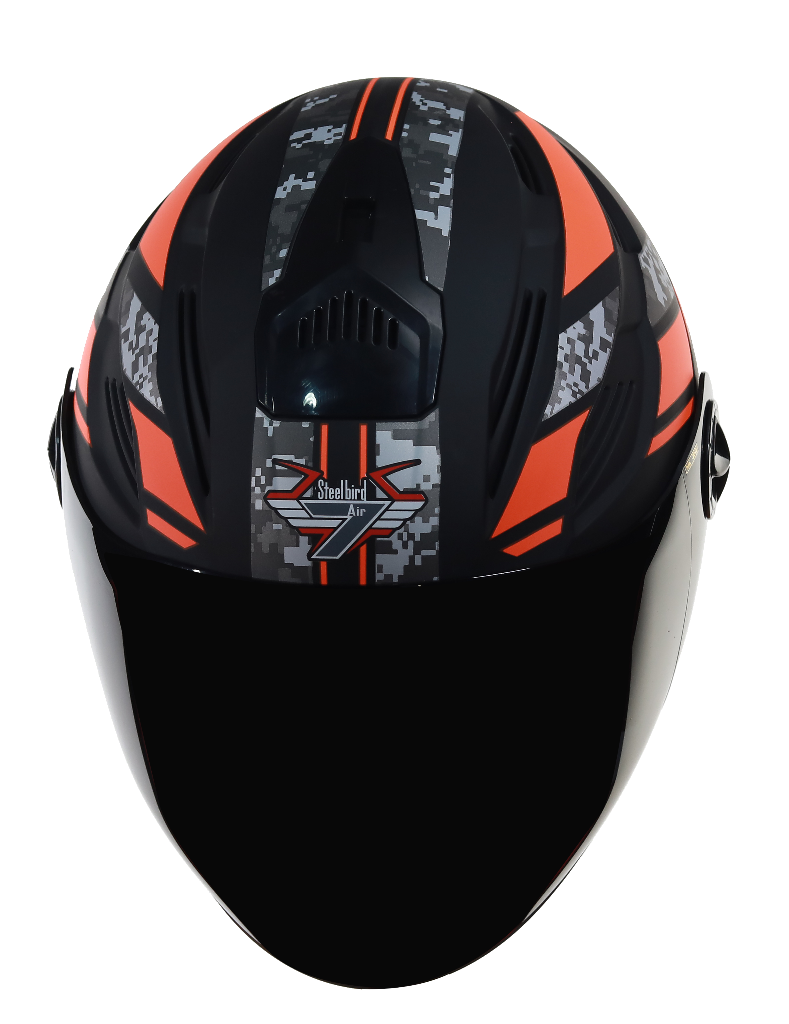 SBA-6 Pixels Mat Black With Orange ( Fitted With Clear Visor  Extra Smoke Visor Free)